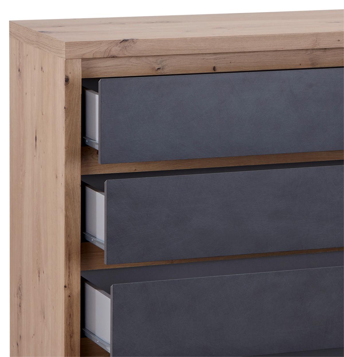 Kommode B: 105 cm Larios, Graphitfarben/Eiche Dekor - Graphitfarben/Eiche Artisan, MODERN, Holzwerkstoff (105/91/40cm)