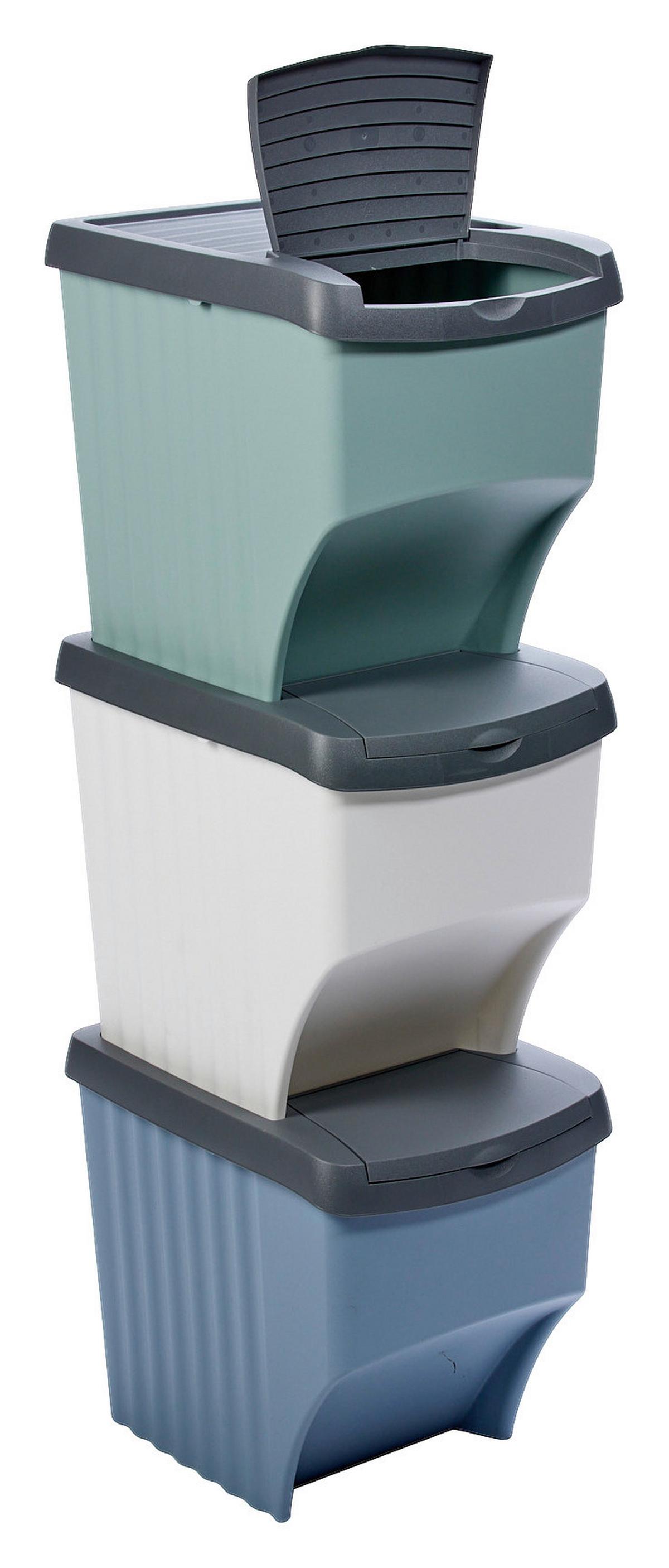 Abfalleimerset 3-teilig Je 21l Grau/blau/türkis B: 29 Cm - Türkis/Blau, Basics, Kunststoff (39/29/98cm)