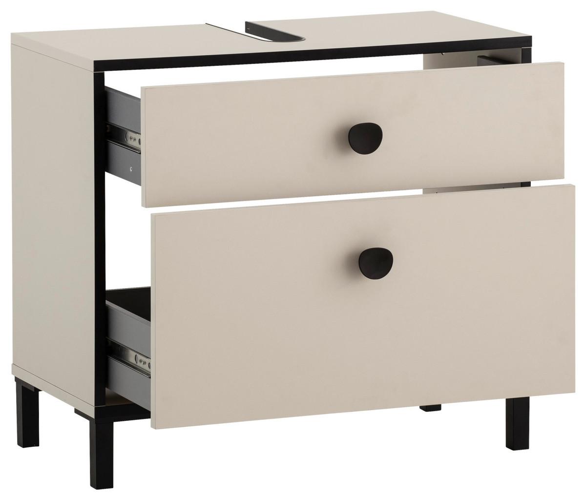 Waschbeckenunterschrank Edda Creme/Schwarz/Beige B: 65,1cm - Beige/Creme, MODERN, Holzwerkstoff (65,1/59,1/33,0cm) - MID.YOU