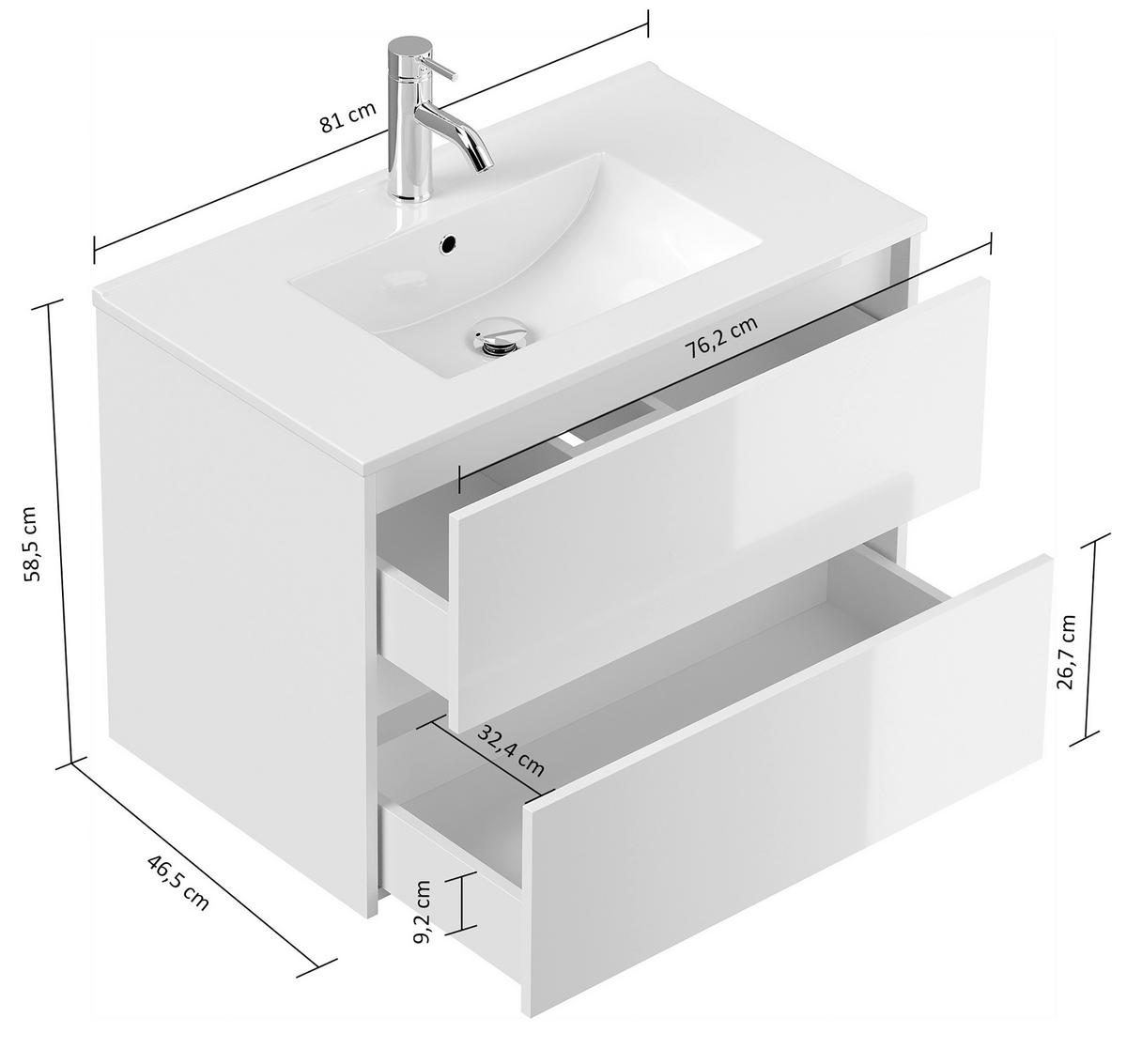 BADEZIMMER Limes, Graphitfarben B: 80 cm - Graphitfarben/Weiß, Basics, Keramik/Holzwerkstoff (80cm) - MID.YOU