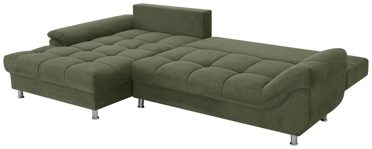Rohová sedačka ERICE, levá, zelená - zelená/barvy chromu, Design, textil/plast (198/312cm)
