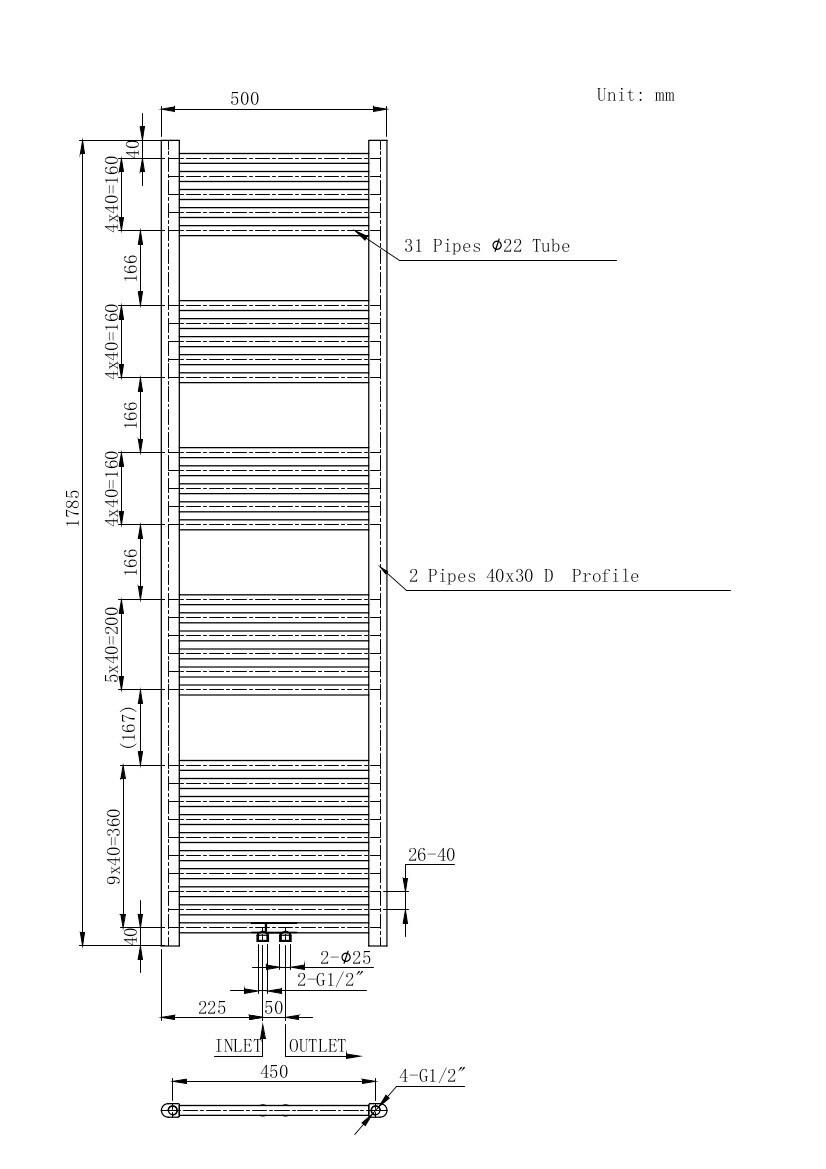 Heizkörper Heizkörper Bari 178,5x50 cm - Weiß, KONVENTIONELL, Metall (50/178,5/1cm) - Sanotechnik