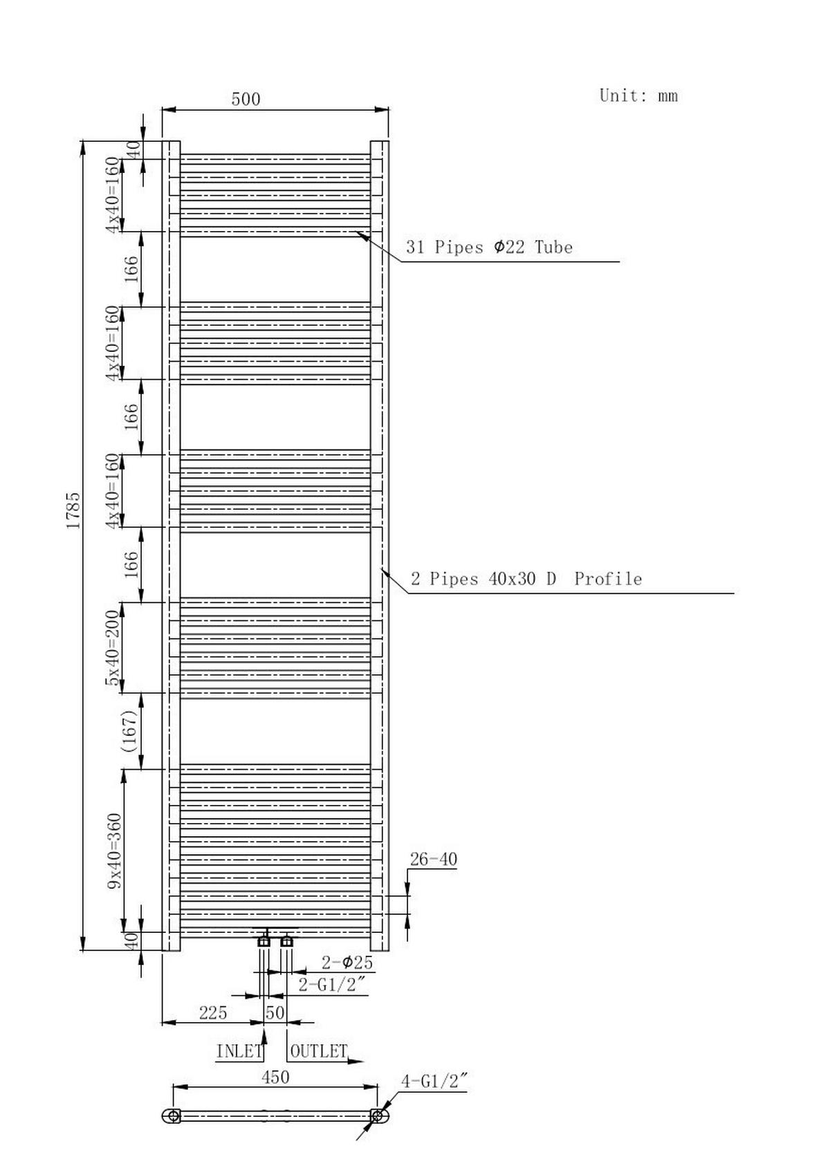 Heizkörper Heizkörper Bari 178,5x50 cm - Weiß, KONVENTIONELL, Metall (50/178,5/1cm) - Sanotechnik