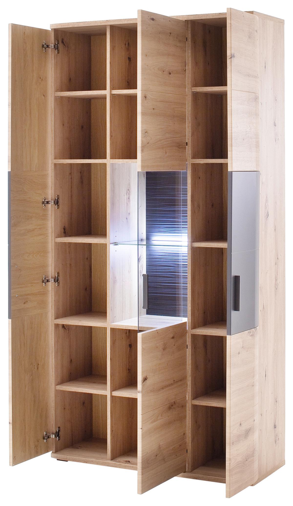 Vitrine B: 100 cm Cortona Anthrazit/Eichefarben - Klar/Eichefarben, Design, Glas/Holzwerkstoff (100/198/37cm) - Livetastic