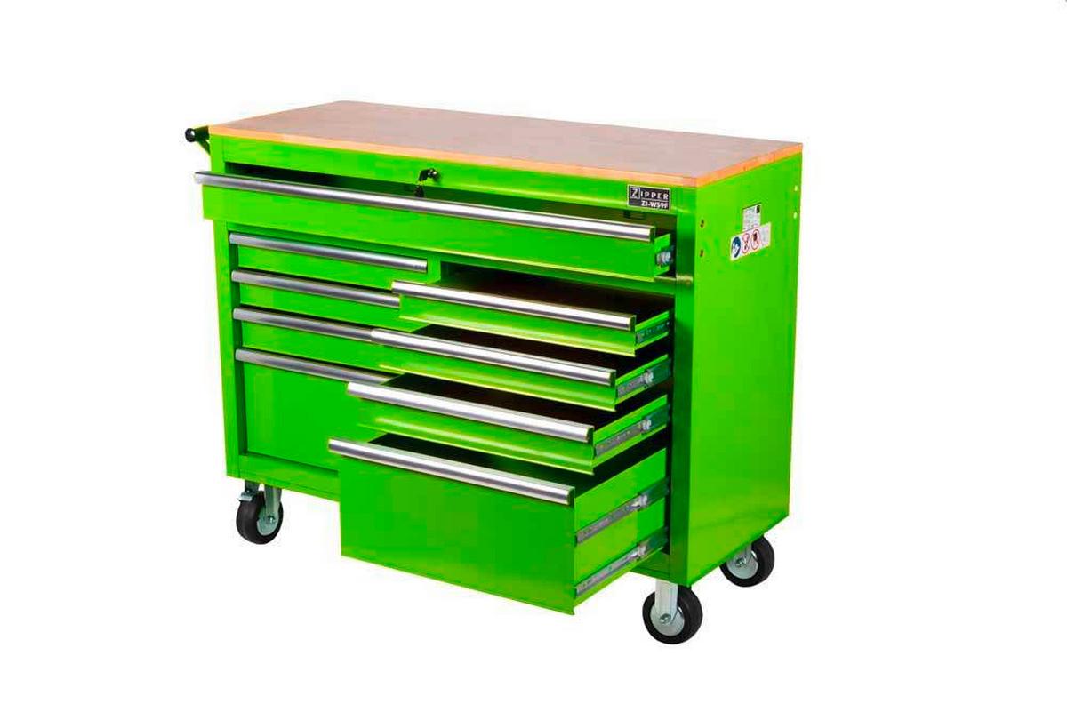 Werkstattwagen Zi-ws9f 9 Laden Verschließbar + Rollen - Grün, Basics, Holz/Metall (118/94/45,7cm) - Zipper