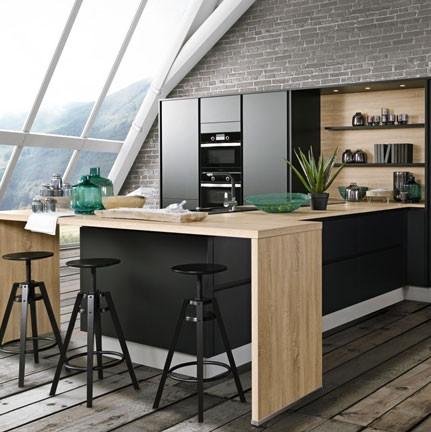 Einbauküche Moon Frei Planbar Modern, grifflos - Eichefarben/Schwarz, MODERN, Holzwerkstoff - Express