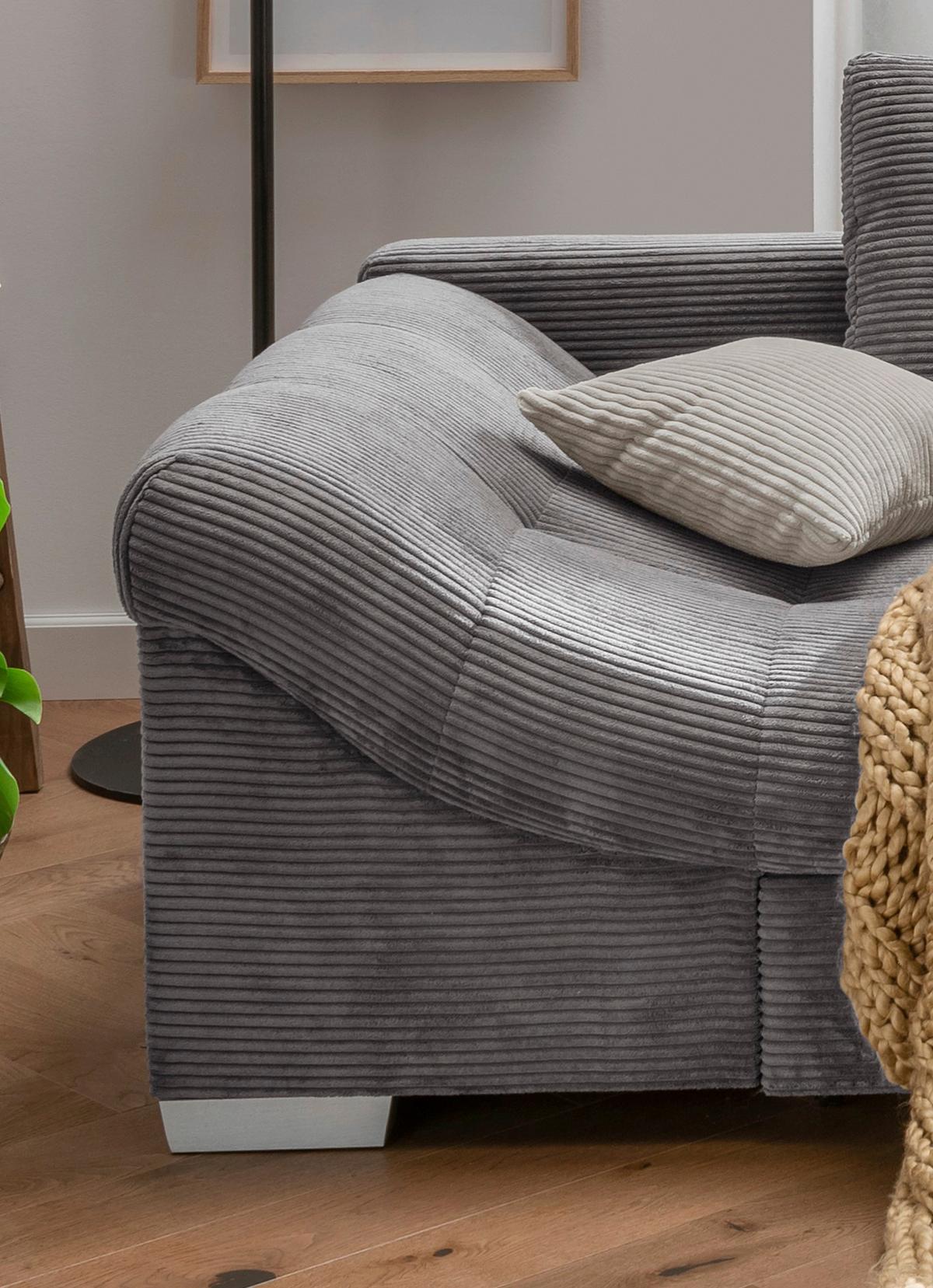 Ecksofa mit Schlaffunktion Alvito Grau Kord - Silberfarben/Grau, Design, Textil (298/202cm) - MID.YOU