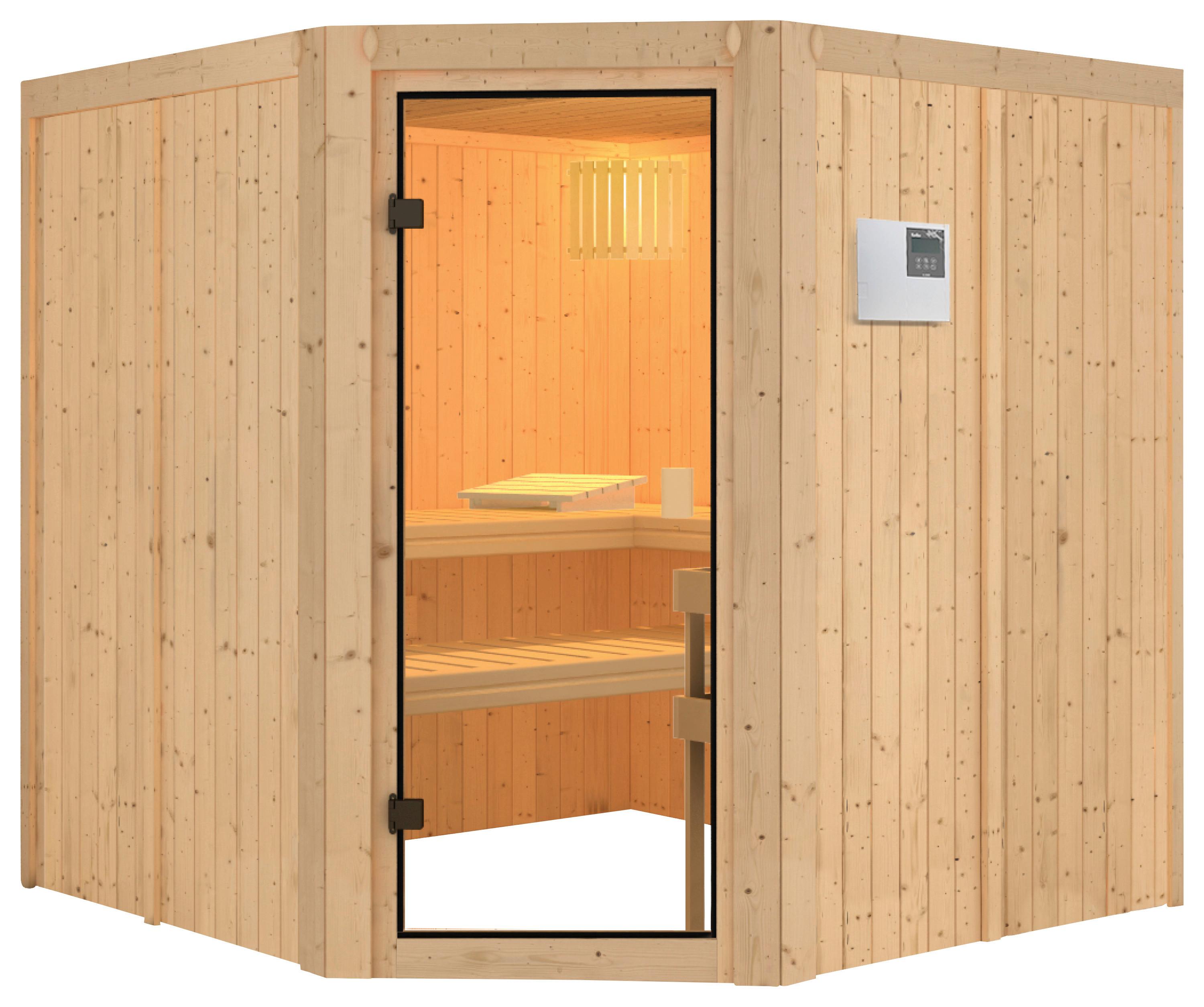 Sauna Nizza Mit Ext. Steuerung 9-Kw-Ofen - Naturfarben, MODERN, Holz (196/198/196cm) - Karibu