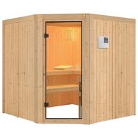 Sauna Nizza Mit Ext. Steuerung 9-Kw-Ofen - Naturfarben, MODERN, Holz (196/198/196cm) - Karibu