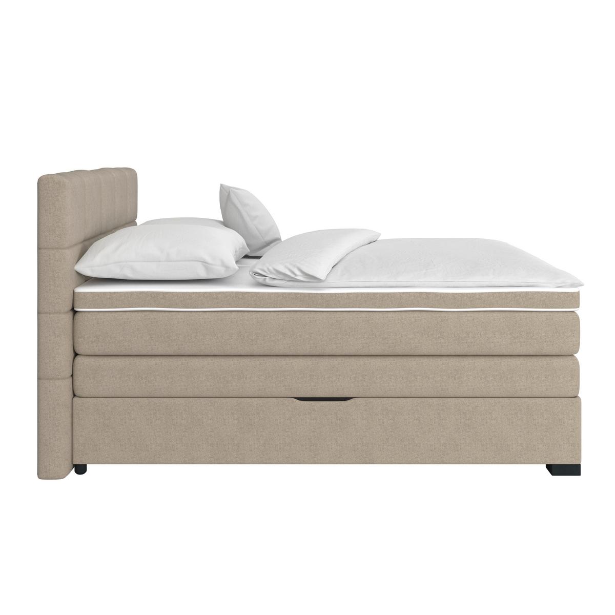 Boxspringbett mit Topper 180x200 April - Beige/Schwarz, MODERN, Textil (180/200cm)