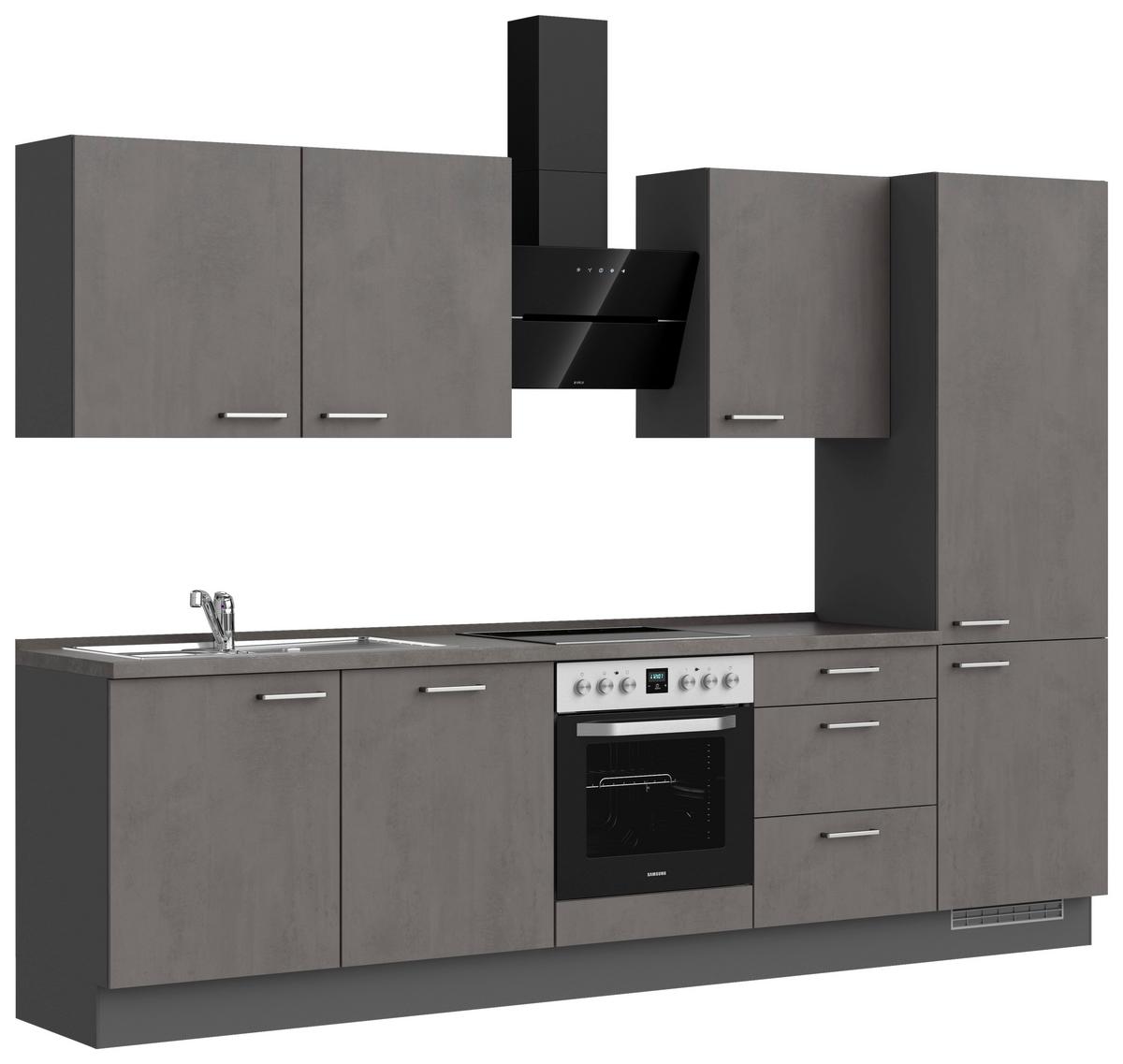 Kuchynská linka 300 cm, bridl.šedý betón/bridl.šedá - farba ušľachtilej ocele/bridlicová, Modern, kov/kompozitné drevo (300cm) - Nobilia