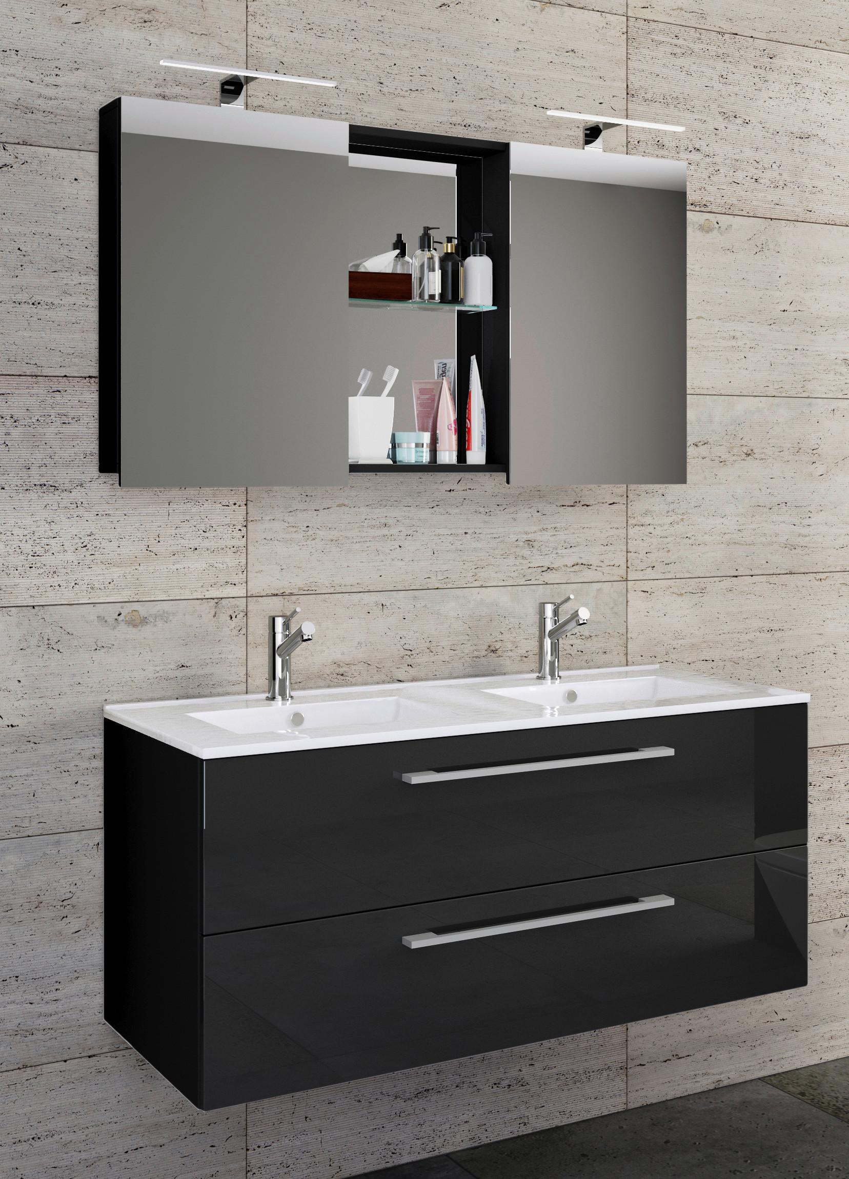 Badezimmer Budasi Schwarz B: 111 cm - Schwarz/Weiß, MODERN, Keramik/Holzwerkstoff (112cm) - MID.YOU