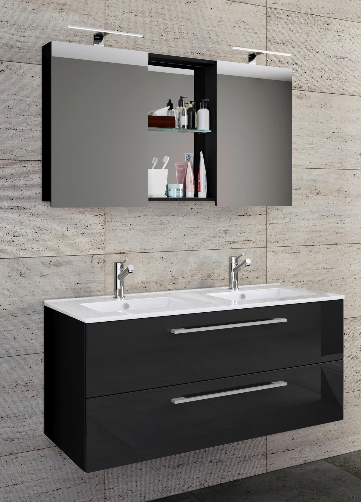 Badezimmer Budasi Schwarz B: 111 cm - Schwarz/Weiß, MODERN, Keramik/Holzwerkstoff (112cm) - MID.YOU