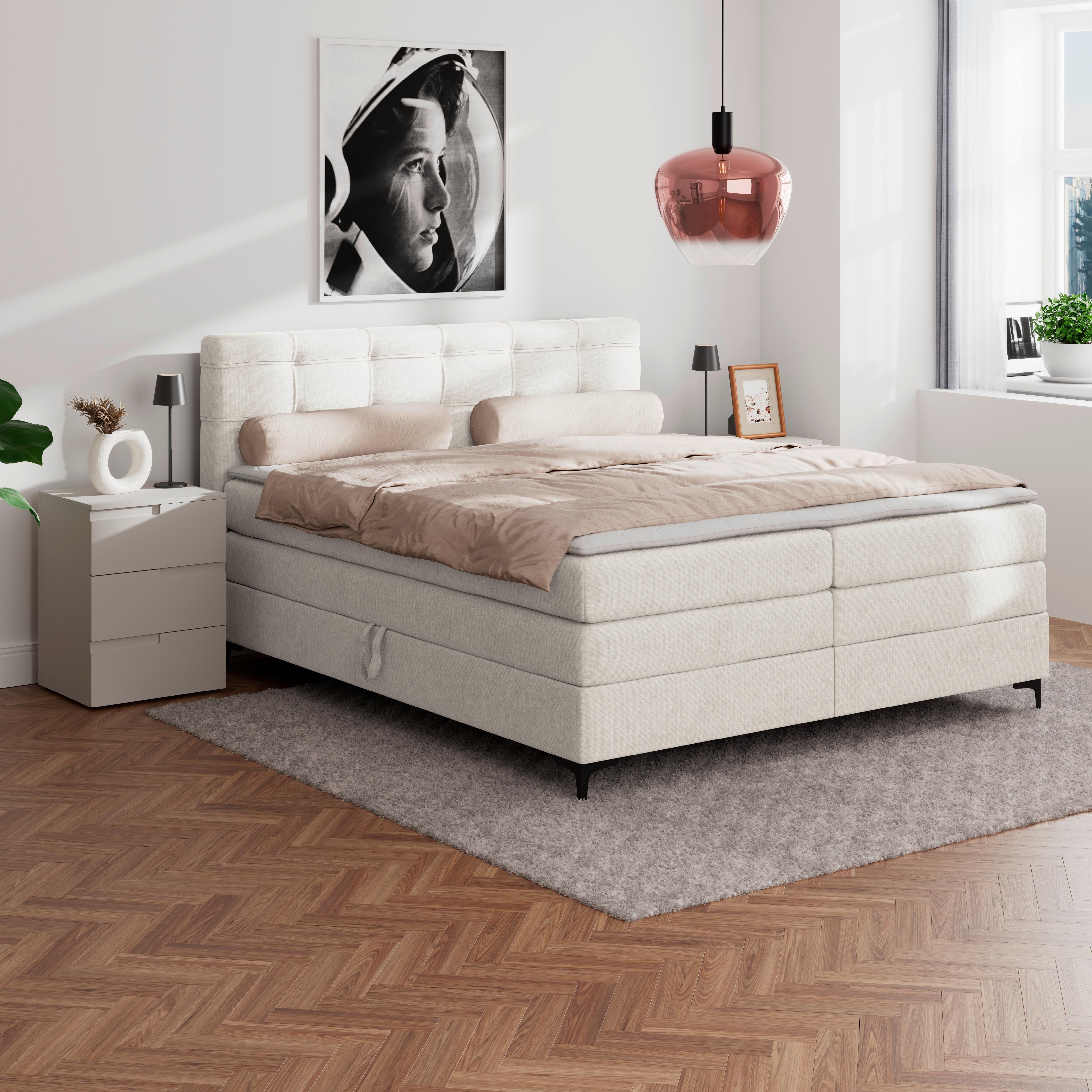 Boxspringbett MITTO Creme 160x200 cm - Creme/Schwarz, KONVENTIONELL, Textil/Metall (160/200cm)