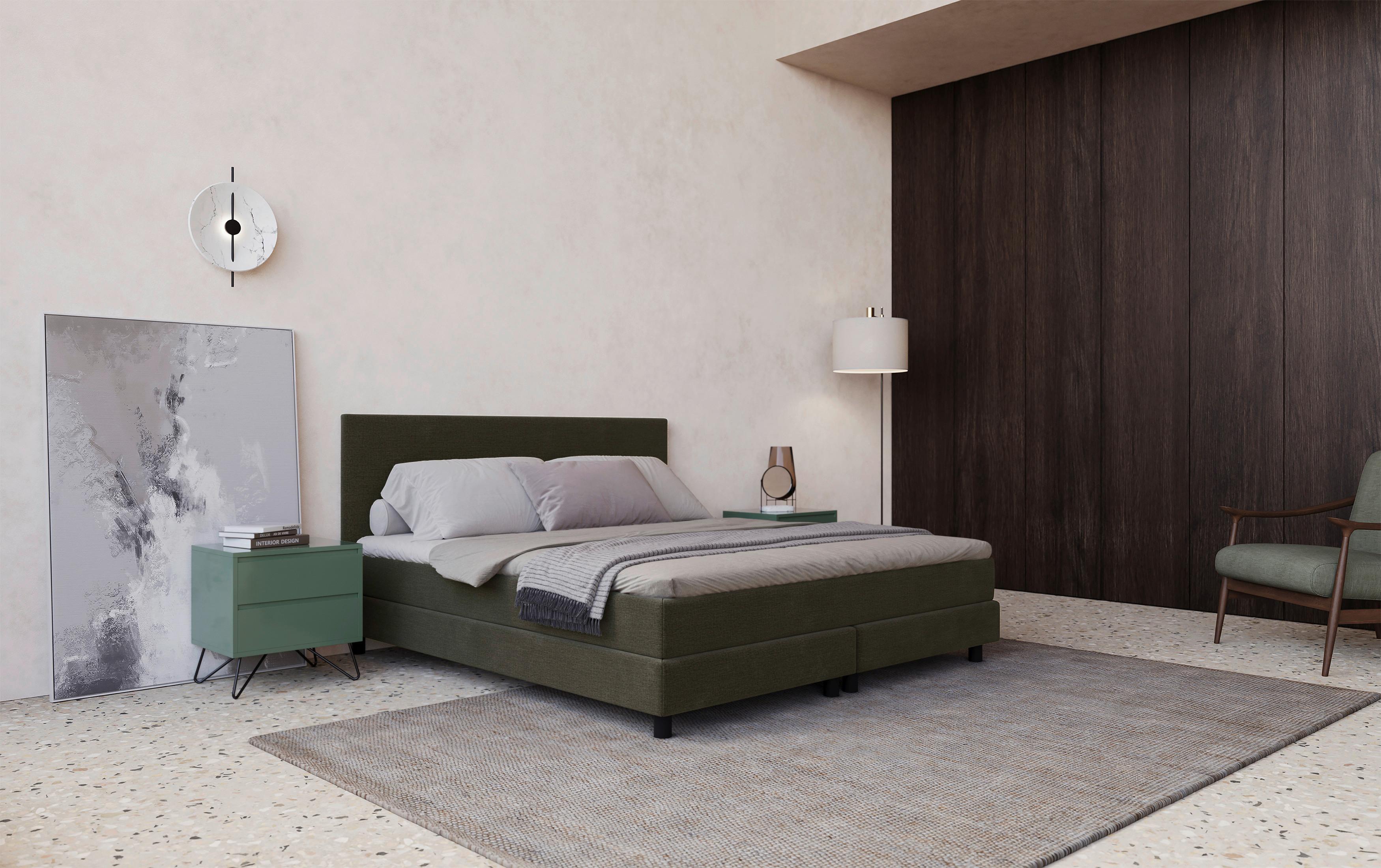Boxbett mit Topper Andorra 180x200 cm Dunkelgrün - Dunkelgrün/Schwarz, MODERN, Holzwerkstoff/Textil (180/200cm) - MID.YOU