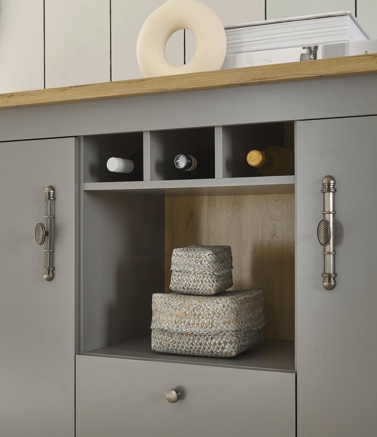 Wohnwand Chambord Hellgrau/Eichefarben B: 328cm - Eichefarben/Hellgrau, Design, Holzwerkstoff (328/201/44cm) - MID.YOU