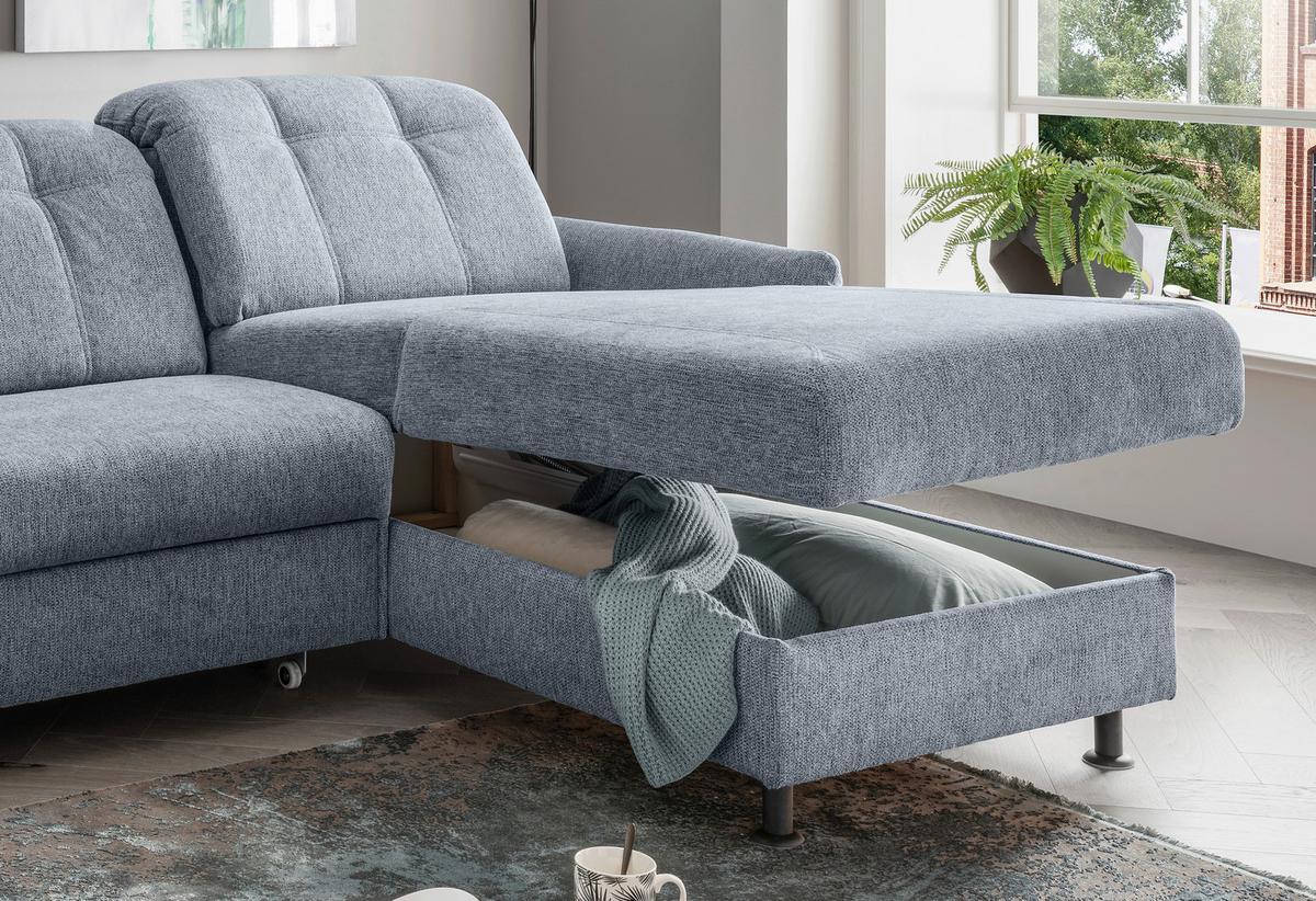 Ecksofa Minori Chenille Hellblau, S: 267x184 Cm - Schwarz/Hellblau, MODERN, Textil (267/184cm) - Livetastic