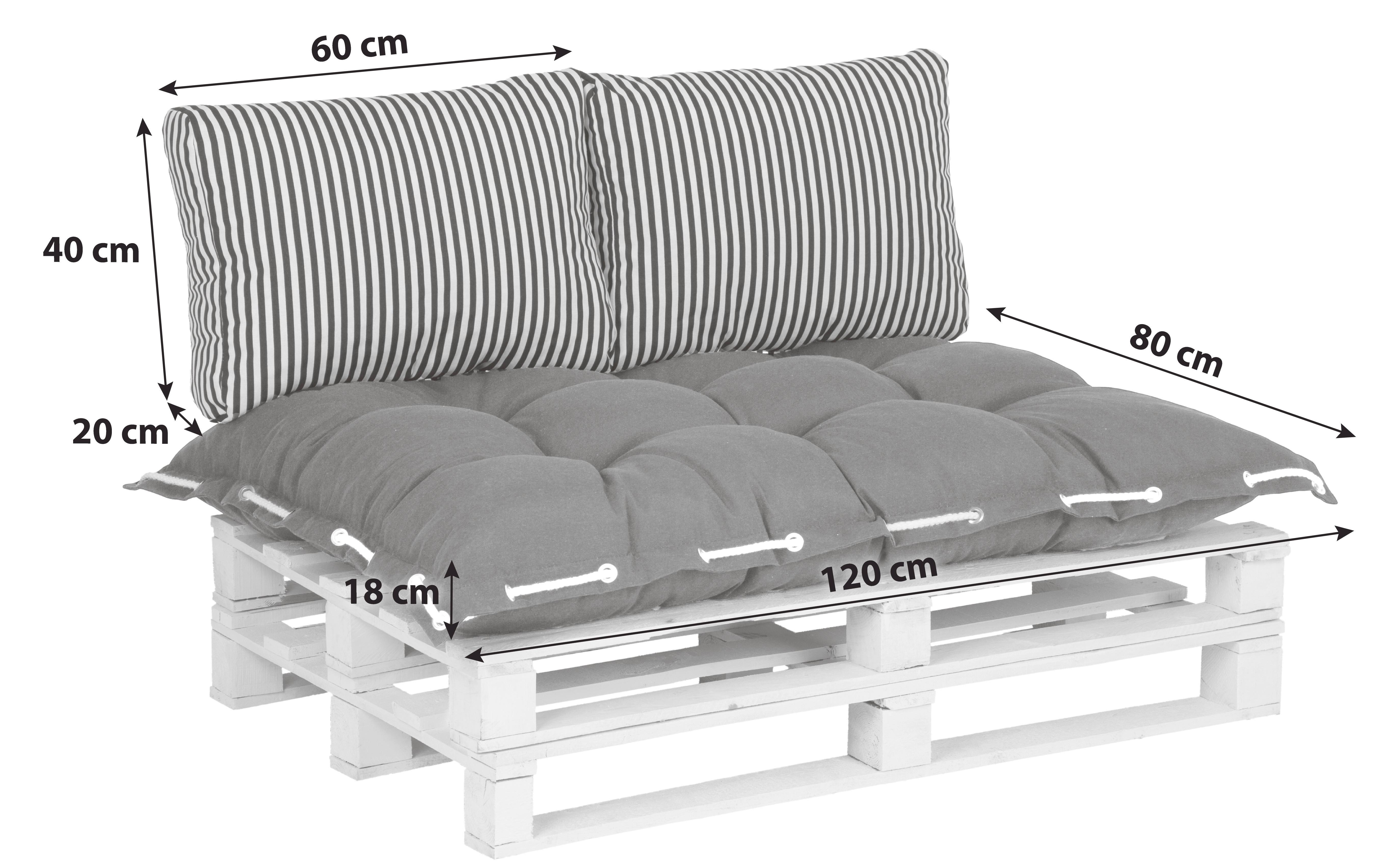 Palettenkissen 3er-Set Lounge 120x80 / 60x40 cm Schwarz/Weiß - MODERN, Textil