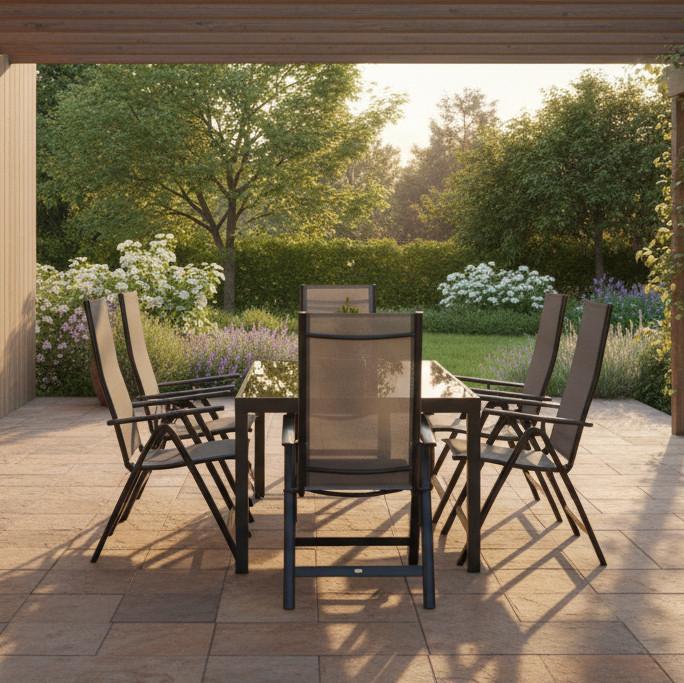 Gartenset Carrara - Graphitfarben/Braun, MODERN, Textil/Metall - Gardenson