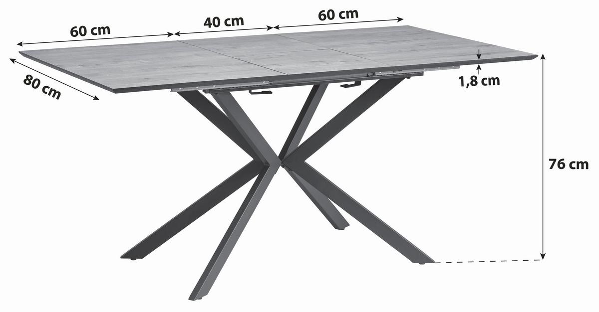 Esstisch ausziehbar Lennox 120-160x80 cm Eiche/Schwarz - Eichefarben/Schwarz, KONVENTIONELL, Holzwerkstoff/Metall (120-160/80/76cm) - P & B