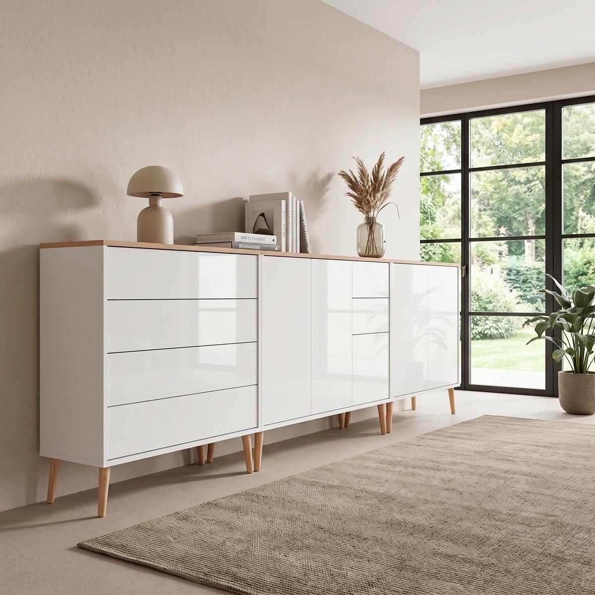 SIDEBOARD MAILAND SET 7 + HF - Weiß Hochglanz/Weiß, MODERN, Holzwerkstoff (263,5/86/33cm) - MID.YOU