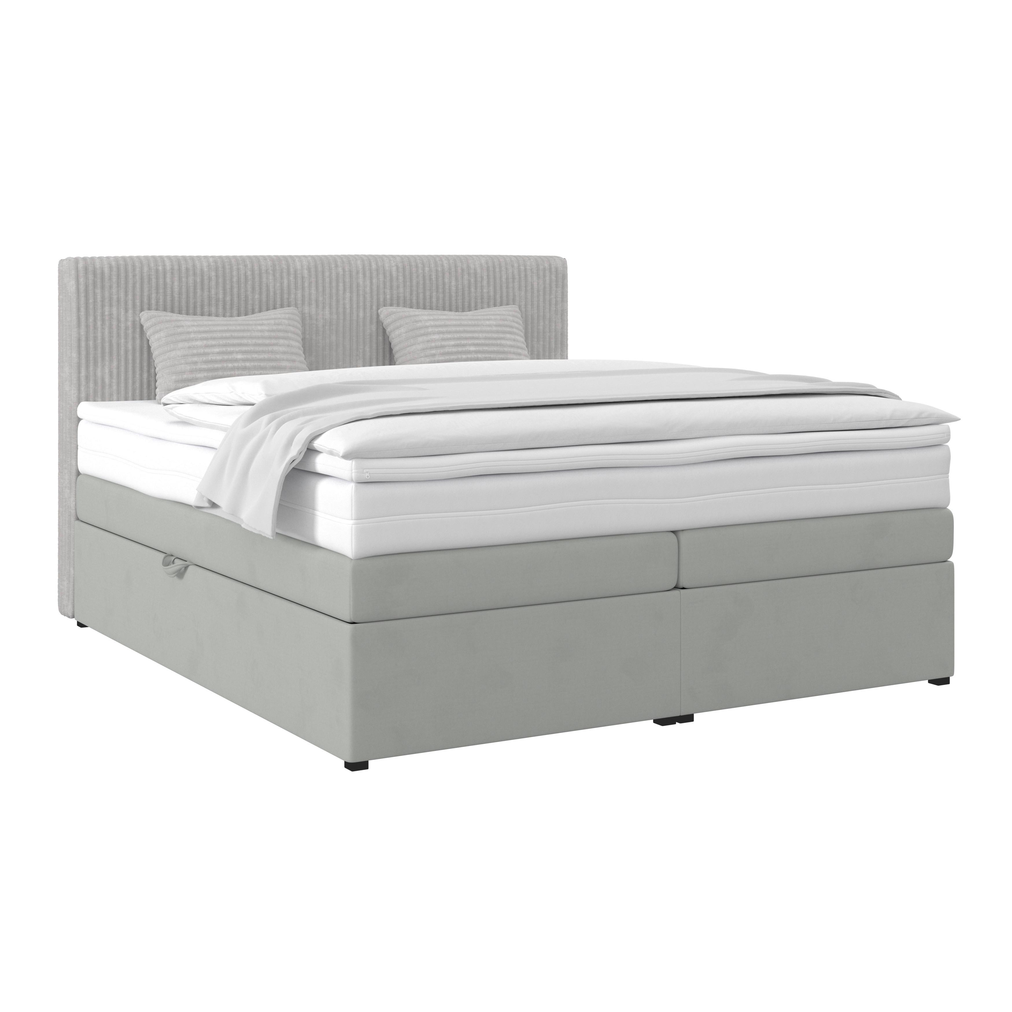 Boxspringbett Mit Topper Mit Bettkasten 180x200 Cm Rossa - Silberfarben/Schwarz, MODERN, Holzwerkstoff/Textil (180/200cm)