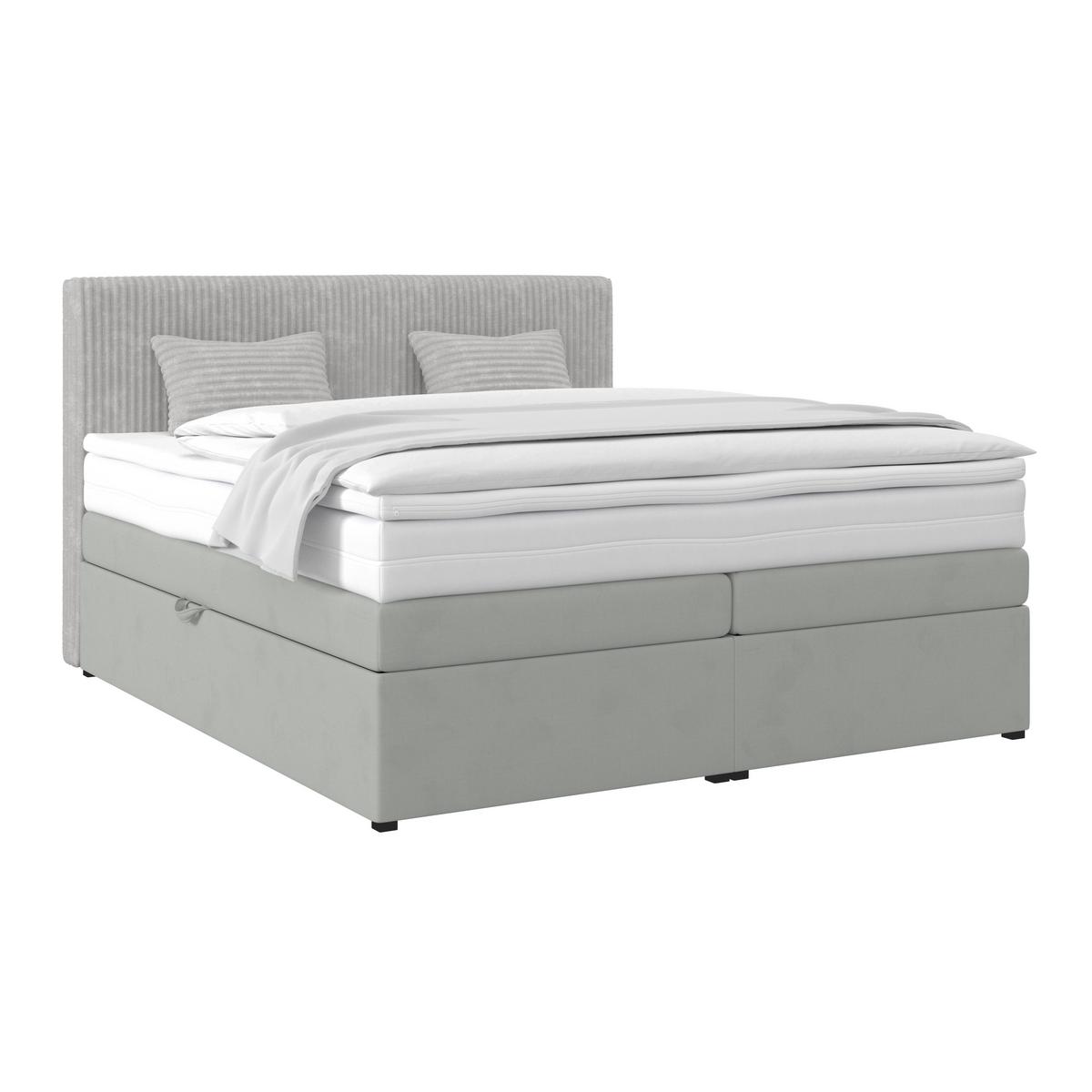 Boxspringbett Mit Topper M. Bettkasten 180x200 Cm Rossa - Silberfarben/Schwarz, MODERN, Holzwerkstoff/Textil (180/200cm)