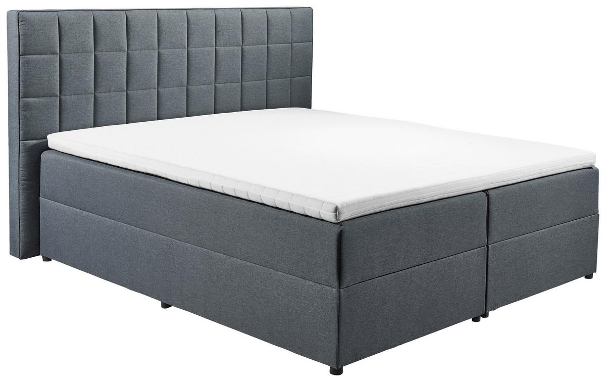 Polsterbett Mit Topper + Bettkasten 180x200 Alaska Grau - Anthrazit, Basics, Holzwerkstoff/Textil (180/200cm) - MID.YOU