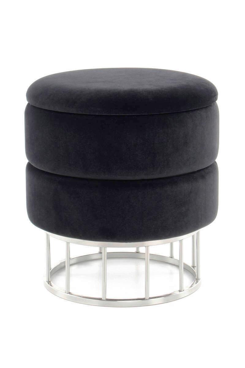 Pouf Mit Stauraum Samt/eisen Schwarz/silbern H: 41 Cm