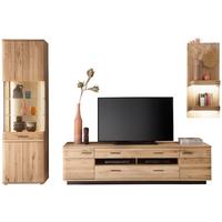 Wohnkombination teilmassiv 3 --teilig. Salvador Anthrazit/Eiche - Eichefarben/Anthrazit, Design, Glas/Holz (300/208/50cm) - Livetastic
