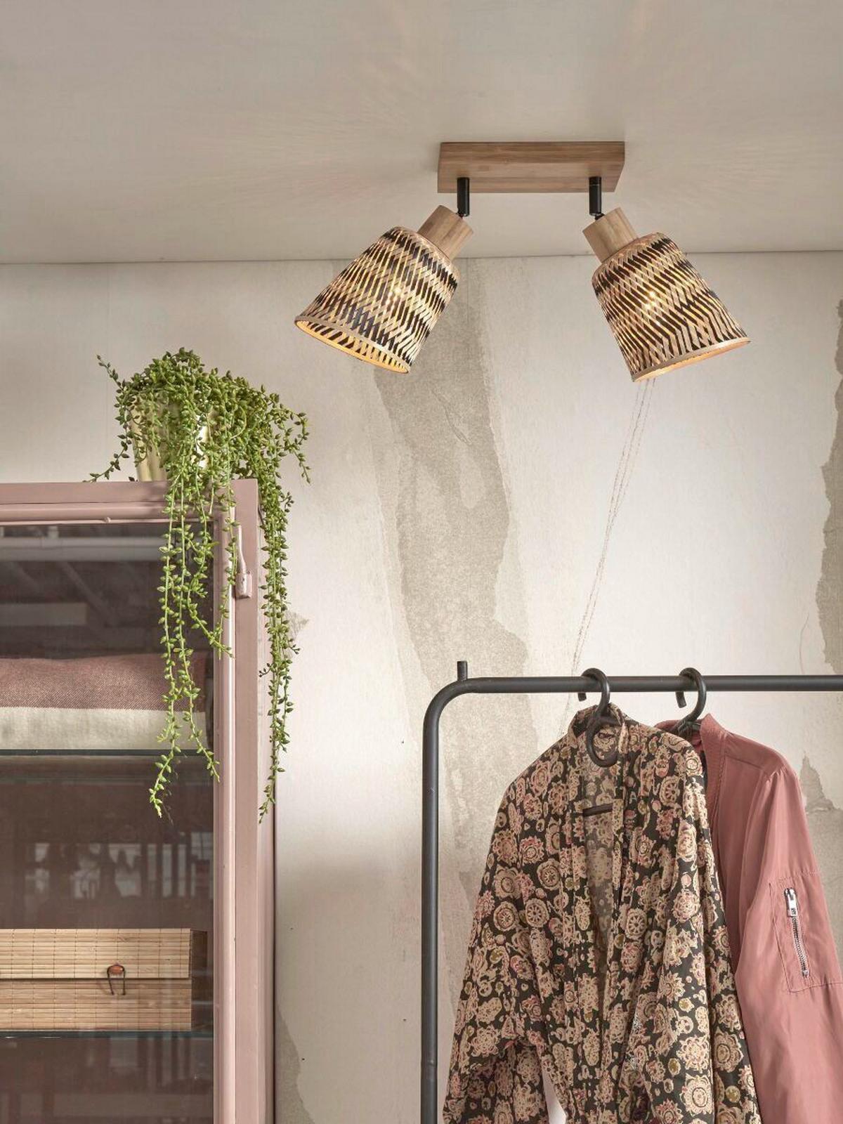 Deckenleuchte Java Naturfarben/Schwarz B: 15 cm - Schwarz/Naturfarben, Trend (28/15/24cm) - Good & Mojo