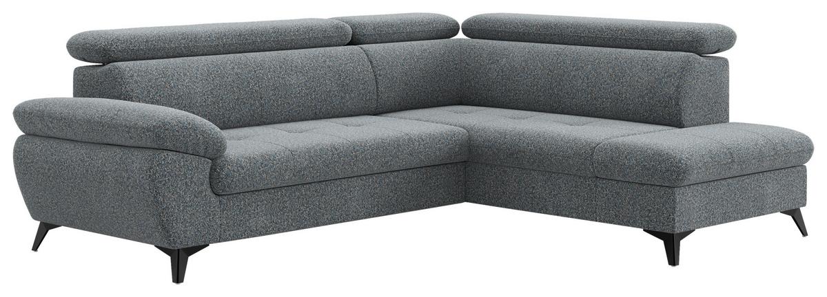 Ecksofa mit Bettfunktion Hudson, Chenille grau - Schwarz/Grau, KONVENTIONELL, Textil (256/207cm) - Sembella