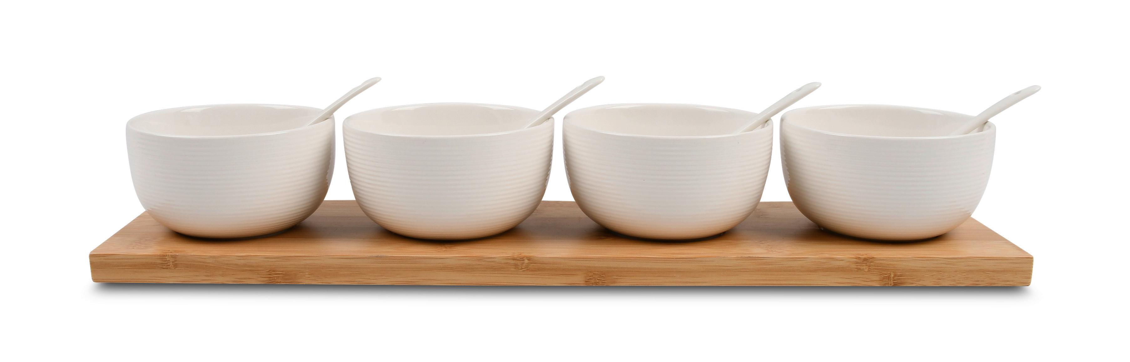 sada misiek na omáčku TAPAS - 4 - bílá, Moderní, dřevo/keramika (45/11.5/7.2cm) - Modern Living