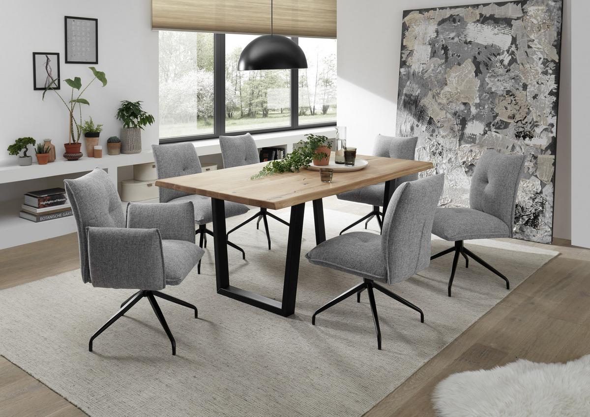 Esstisch Mit Echtholz-platte Benny 180x100 Cm Eiche/schwarz - Eichefarben/Schwarz, Natur, Holz/Metall (180/100/75cm) - MID.YOU