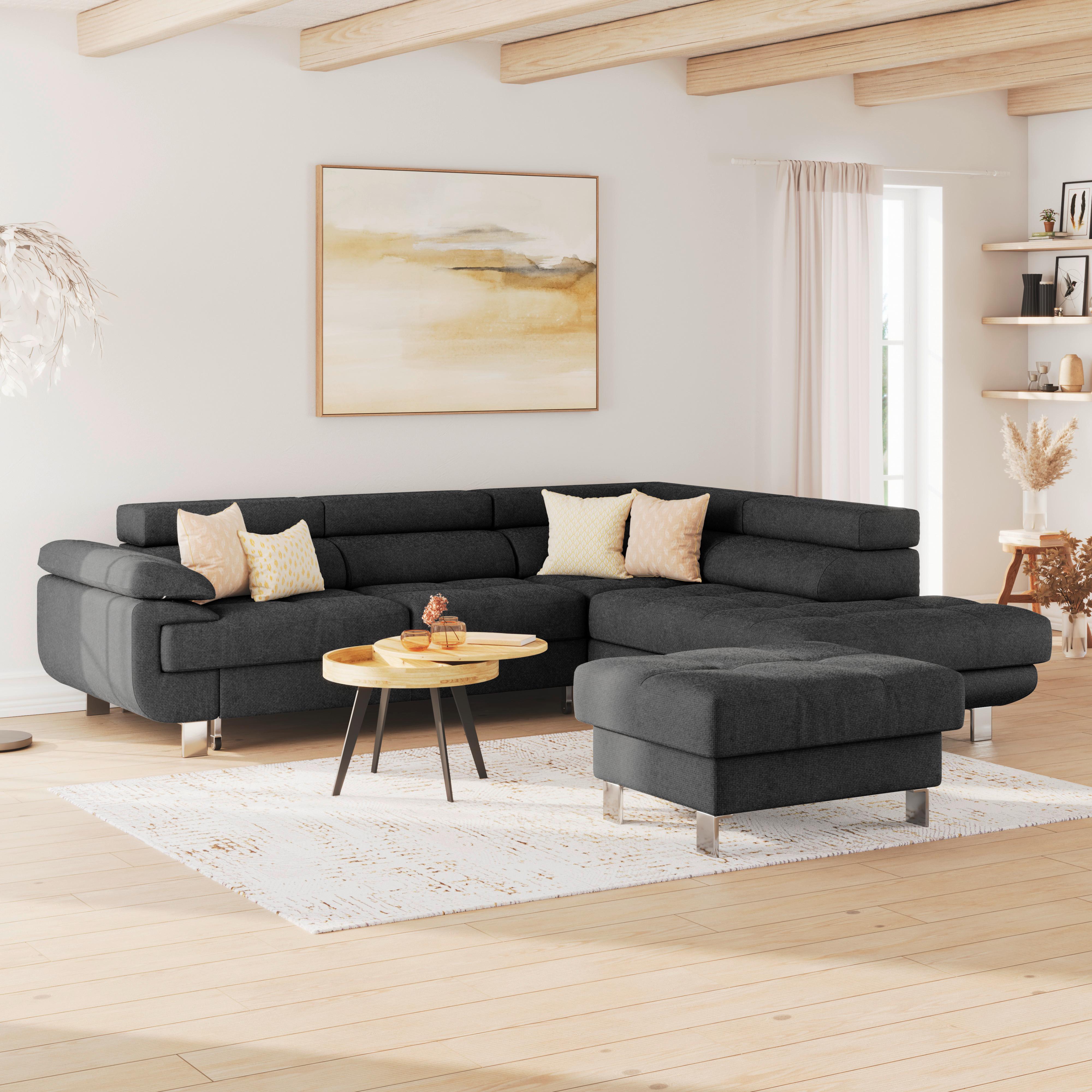 Ecksofa Mit Schlaffunktion Und Bettkasten Blaugrau - Graphitfarben, MODERN, Textil (270/230cm) - Ondega
