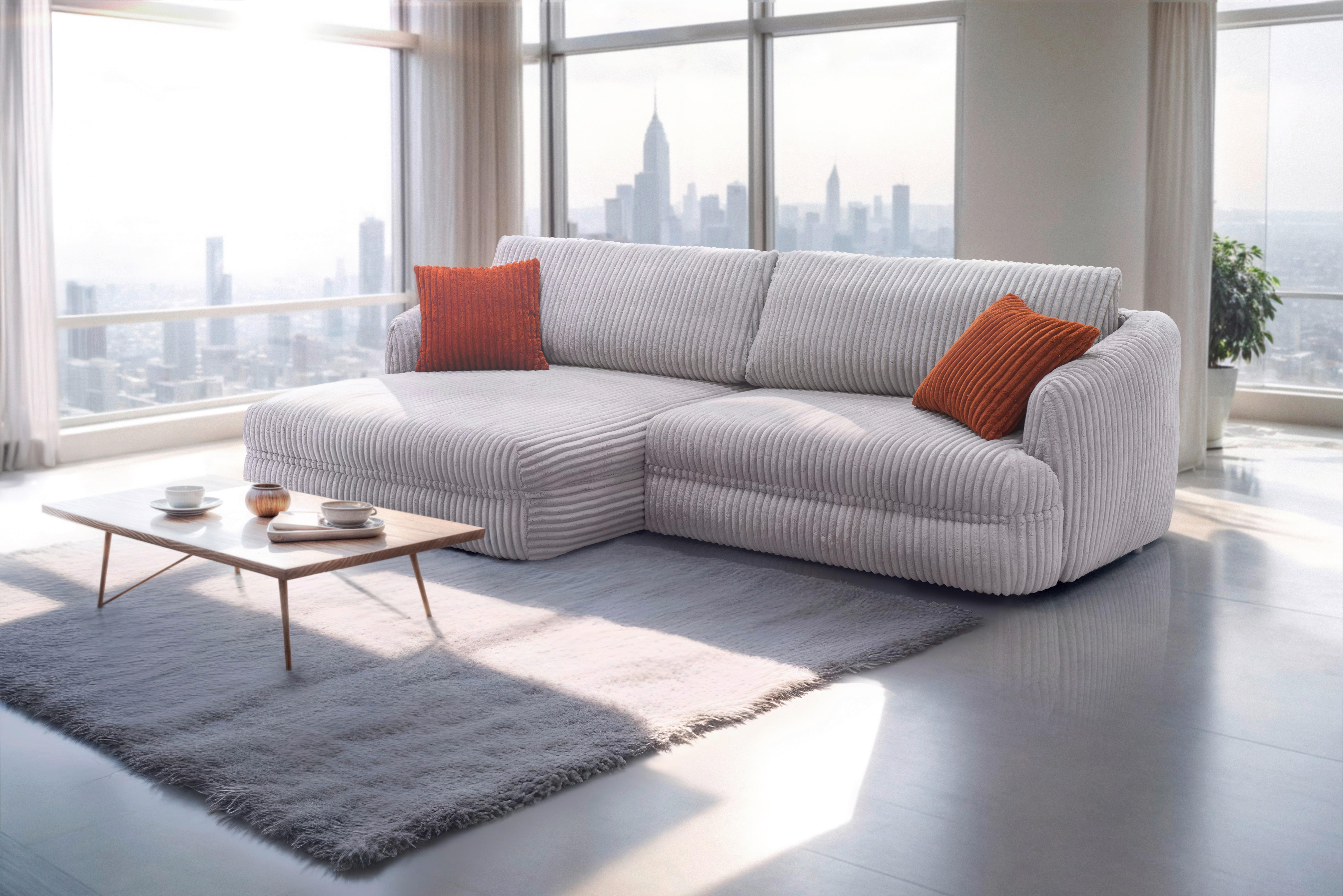 Ecksofa Lush, Grau Schenkel: 161x284 cm - Terracotta/Schwarz, Design, Textil (161/284cm) - Livetastic