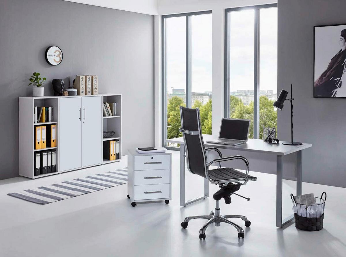 Büro Office Edition Grau/weiß - Weiß/Grau, MODERN, Holzwerkstoff/Metall - MID.YOU