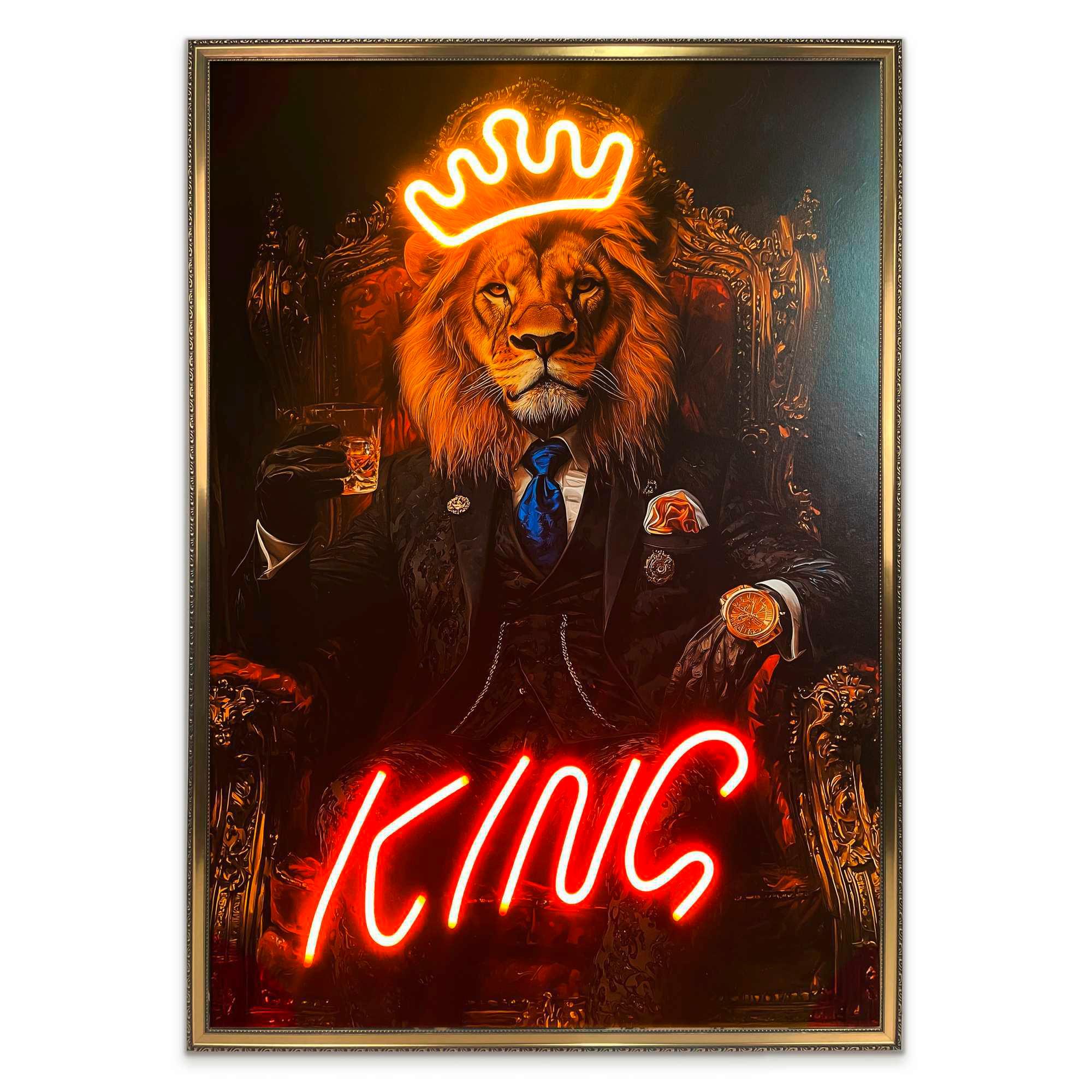 Bild Neon Gold King Lion - Schwarz, Basics, Holzwerkstoff/Kunststoff (70/100/3,5cm)