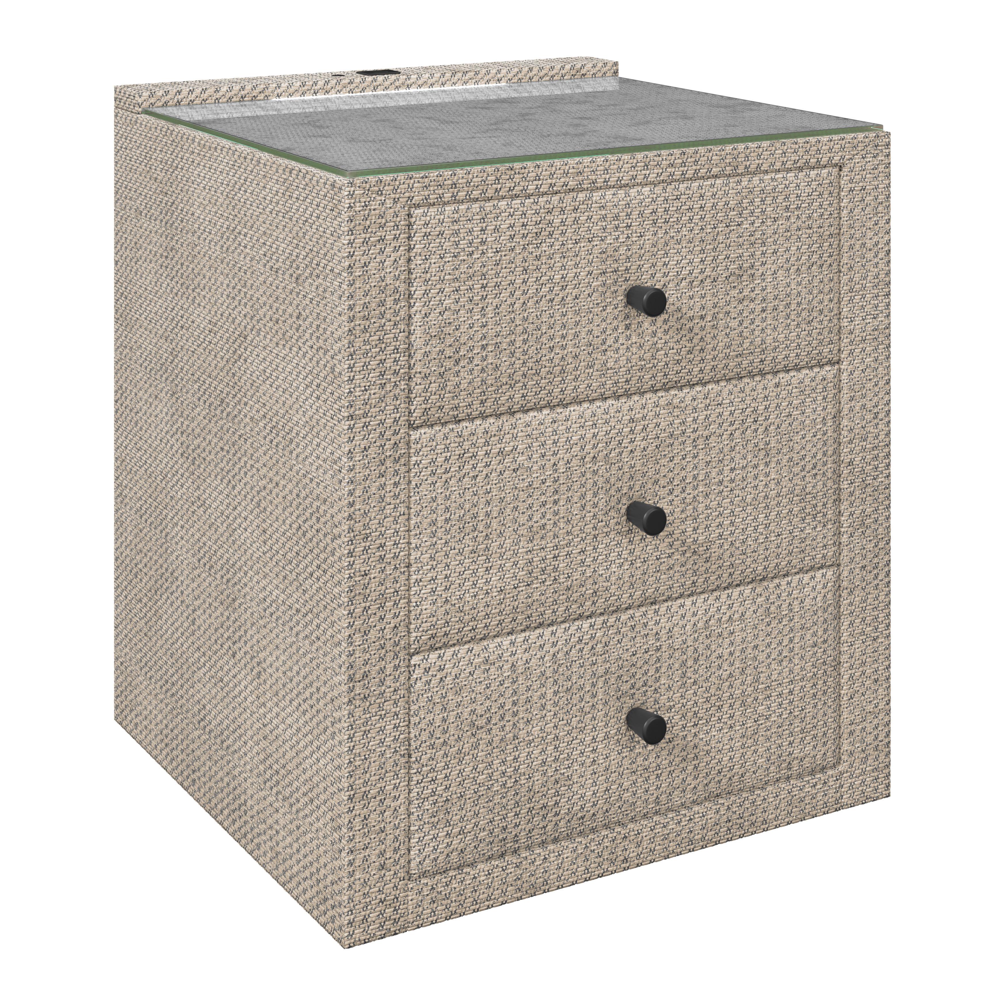 Nachtkästchen Brisbane I inkl. USB Anschluss B: 49,5cm - Beige, Trend, Glas/Holzwerkstoff (49,5/56,5/46cm) - Sembella