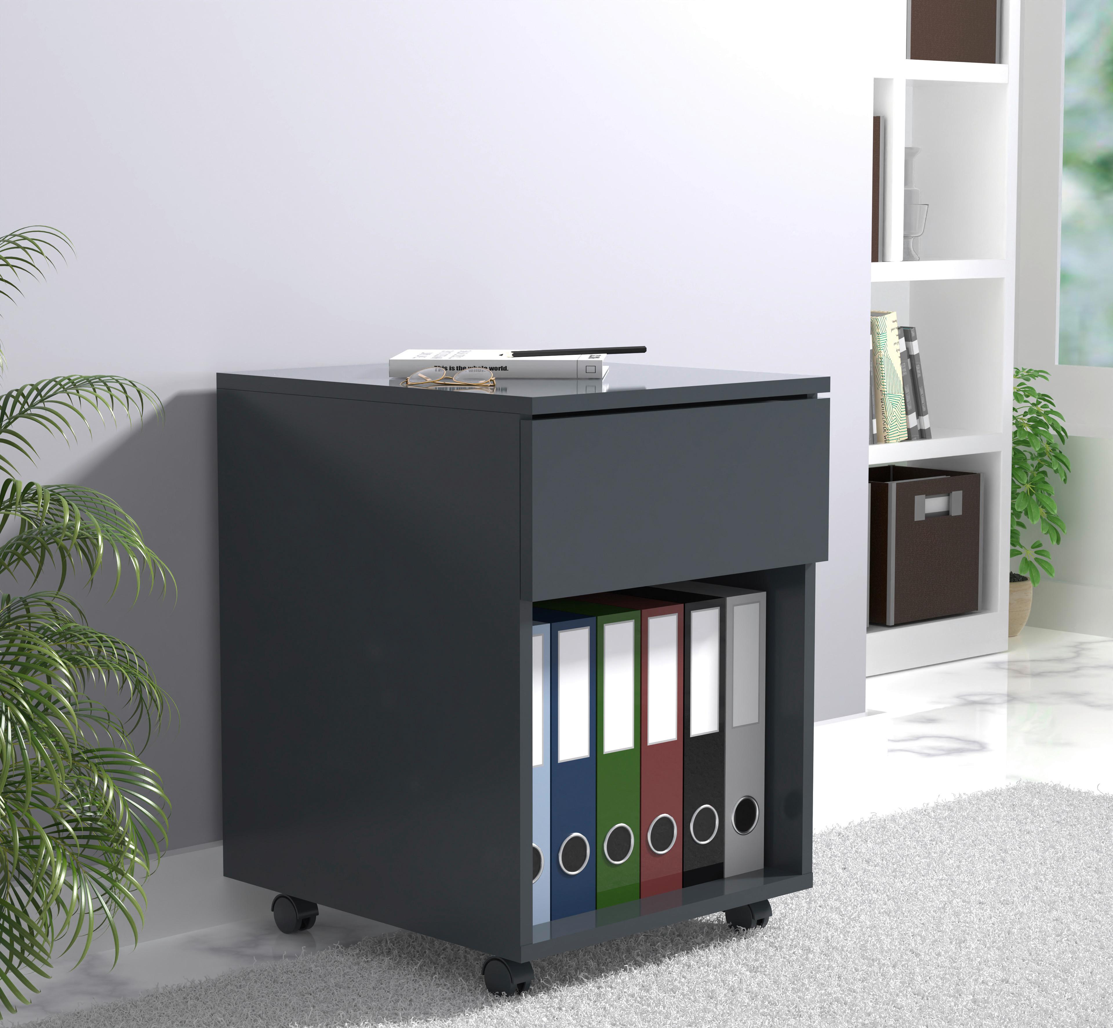 Rollcontainer Anthrazit Dalrosa 39x55x45 cm - Anthrazit, MODERN, Holzwerkstoff/Kunststoff (39/55/45cm) - MID.YOU