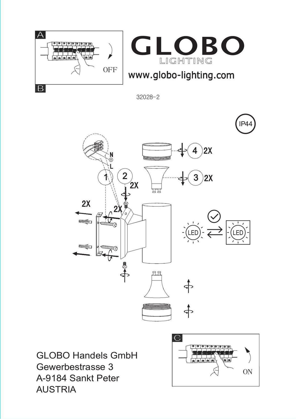 Außenleuchte 32028-2 - Klar/Grau, Basics, Glas/Metall (6,5/10,8/15,5cm)
