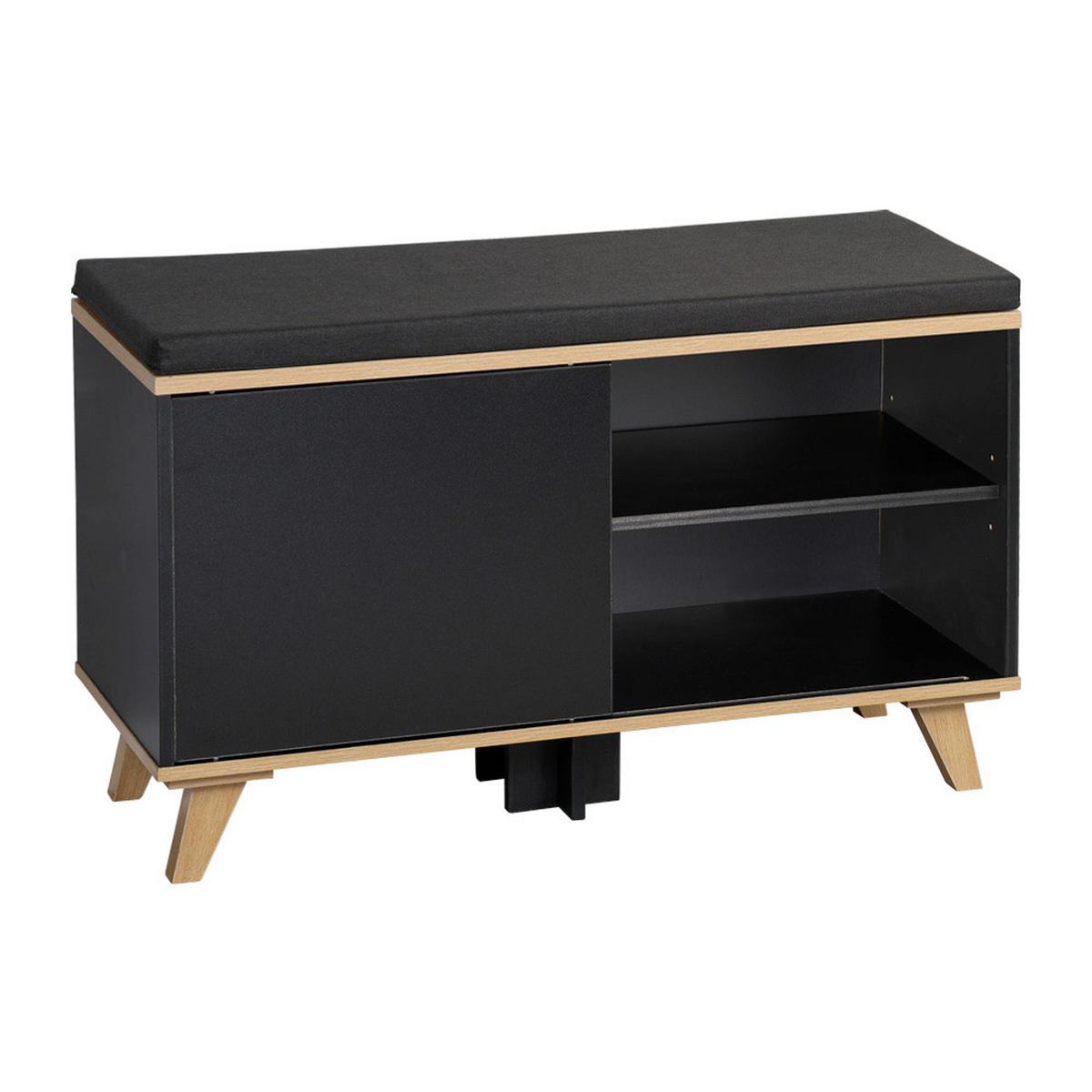 GARDEROBENBANK Eiche/Schwarz B: 77cm - Eichefarben/Schwarz, Basics, Holzwerkstoff/Textil (77/48/30cm) - Kesper