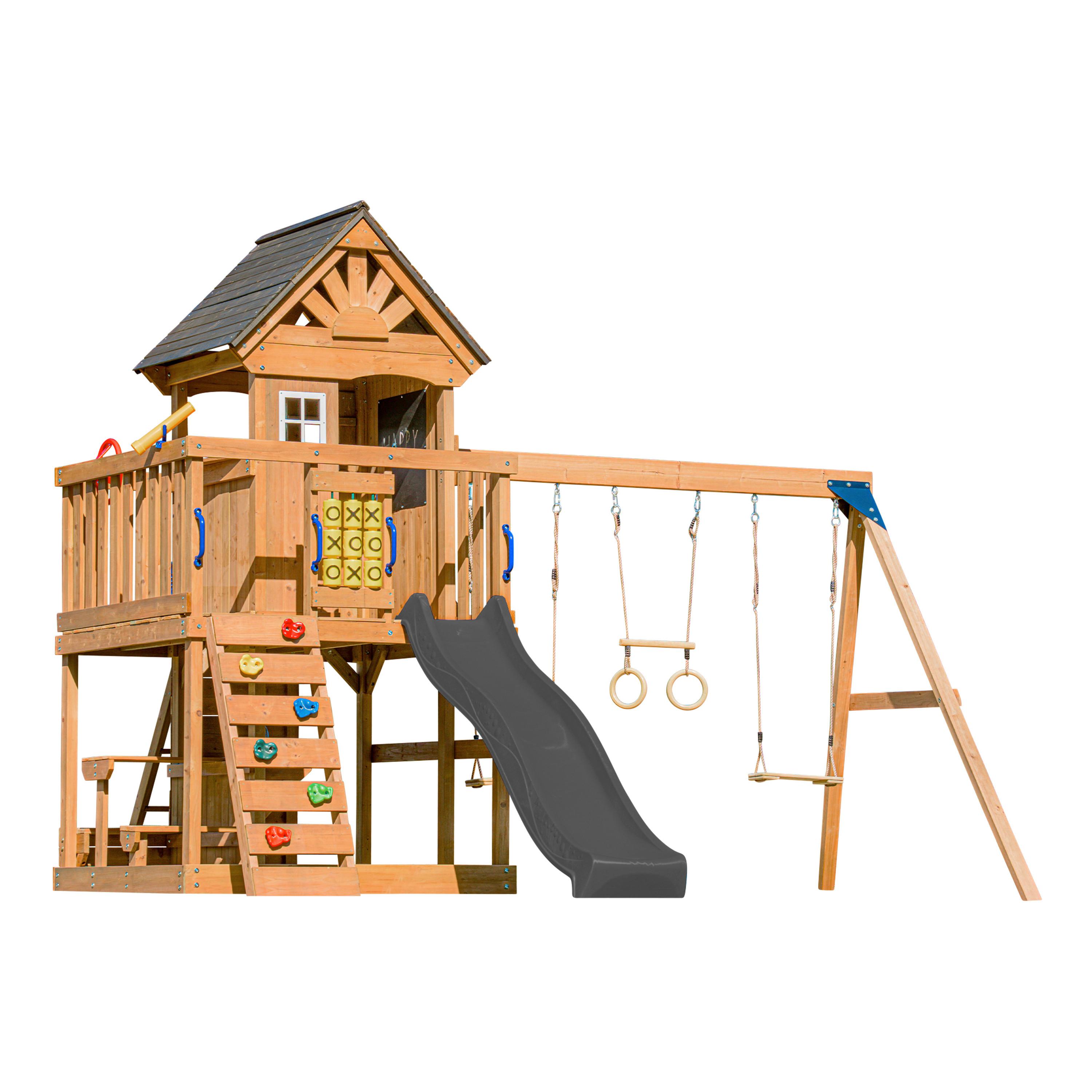 SPIELTURM MIT RUTSCHE GRAU - Anthrazit/Braun, Basics, Holz/Kunststoff (435/410/305cm) - Ambia Garden