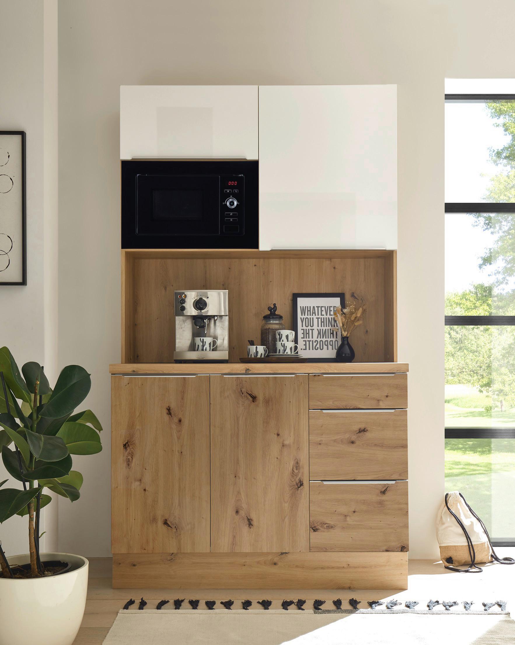Miniküche mit Mikrowelle 120 cm Eiche Dekor/Weiß