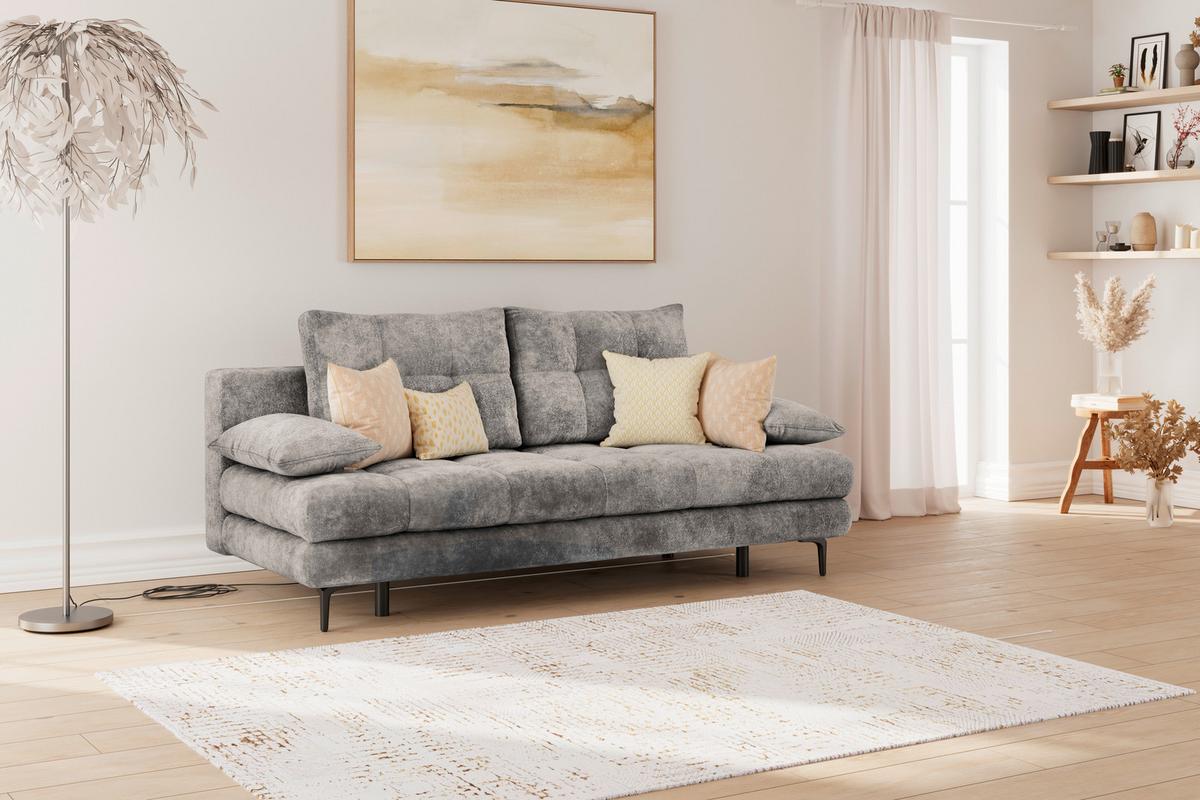 Schlafsofa Perla Grau B: 203 cm - Schwarz/Grau, KONVENTIONELL, Textil (203/94/96cm)