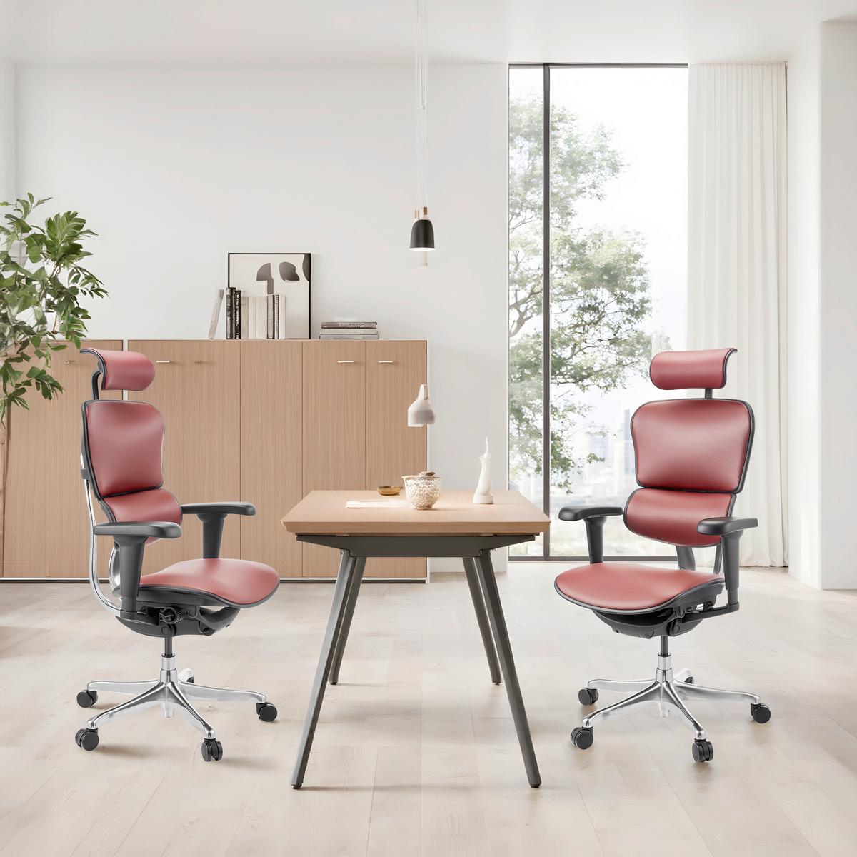 Drehstuhl Ergohuman Ultra Gen Schwarz/Weinrot B: 65cm - Weinrot/Silberfarben, MODERN, Leder/Kunststoff (65/132/60cm) - MID.YOU