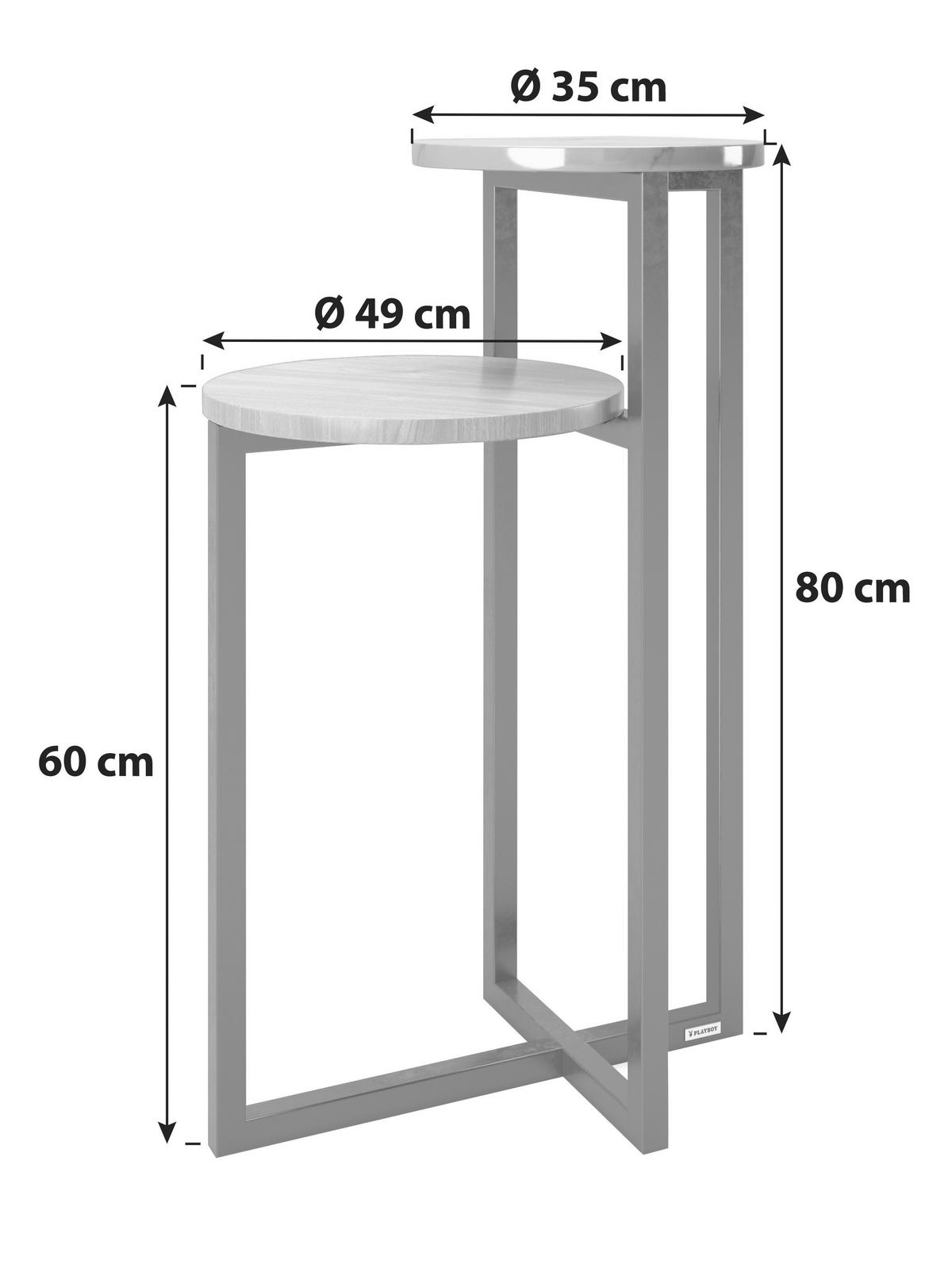 Beistelltisch Mit 2 Platten Cheryl, Nussfarb./weiß/schwarz - Nussbaumfarben/Schwarz, KONVENTIONELL, Holzwerkstoff/Metall (49/49/80cm) - Playboy