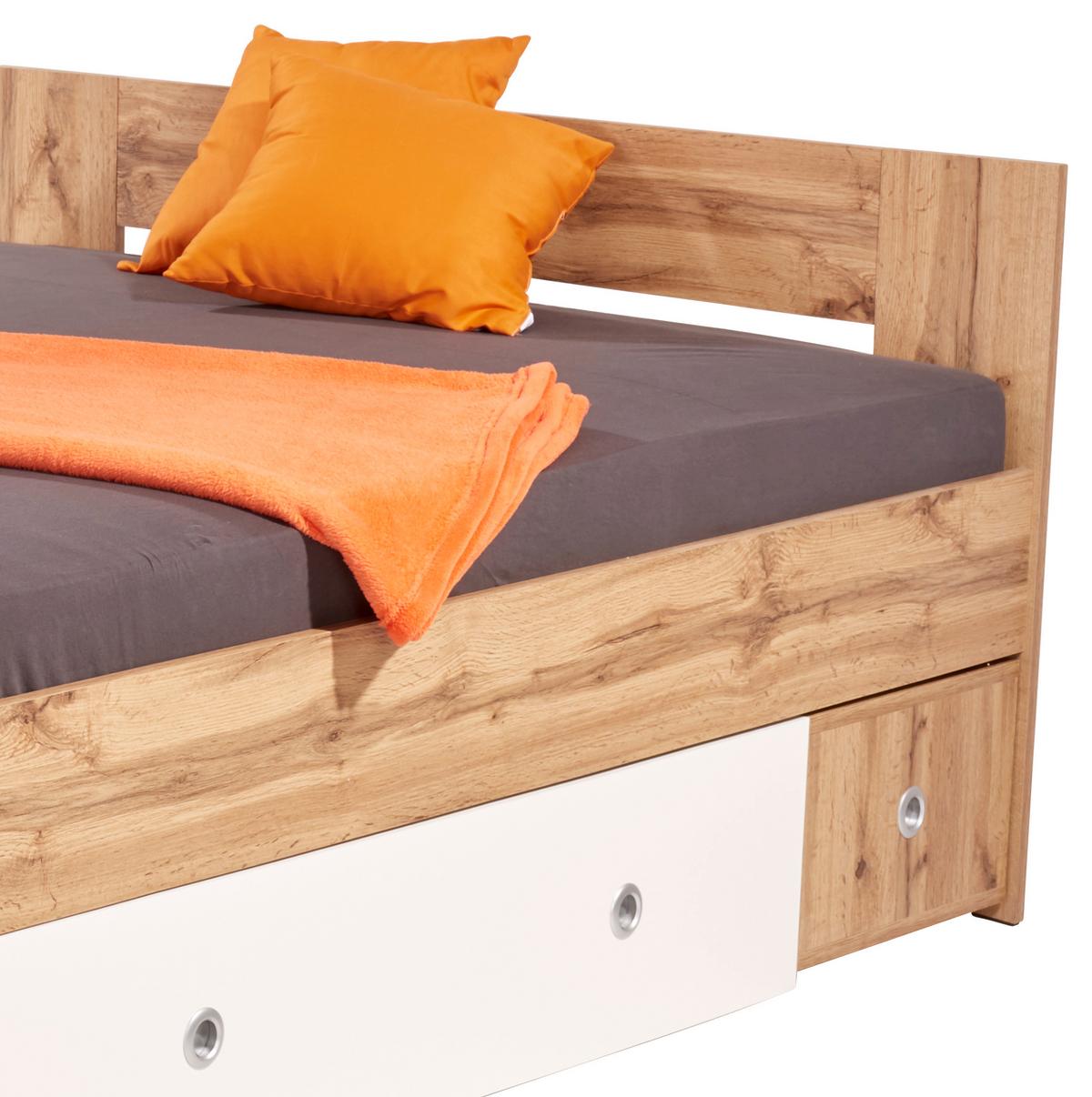 Postel s úložným prostorem Azurro,140x200, bílá/dub - bílá/dub wotan, Moderní, kompozitní dřevo (140/200cm)