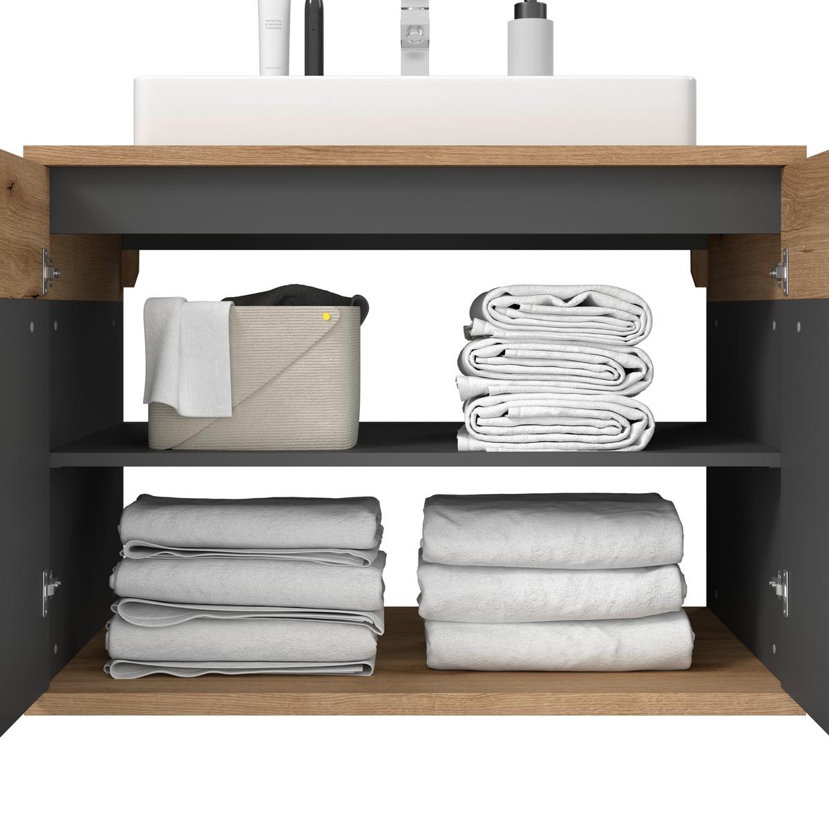Waschbecken mit Unterschrank Cotia Catlu B: 80 cm - Eichefarben/Anthrazit, MODERN, Keramik/Holzwerkstoff (80/57/48cm) - James Wood
