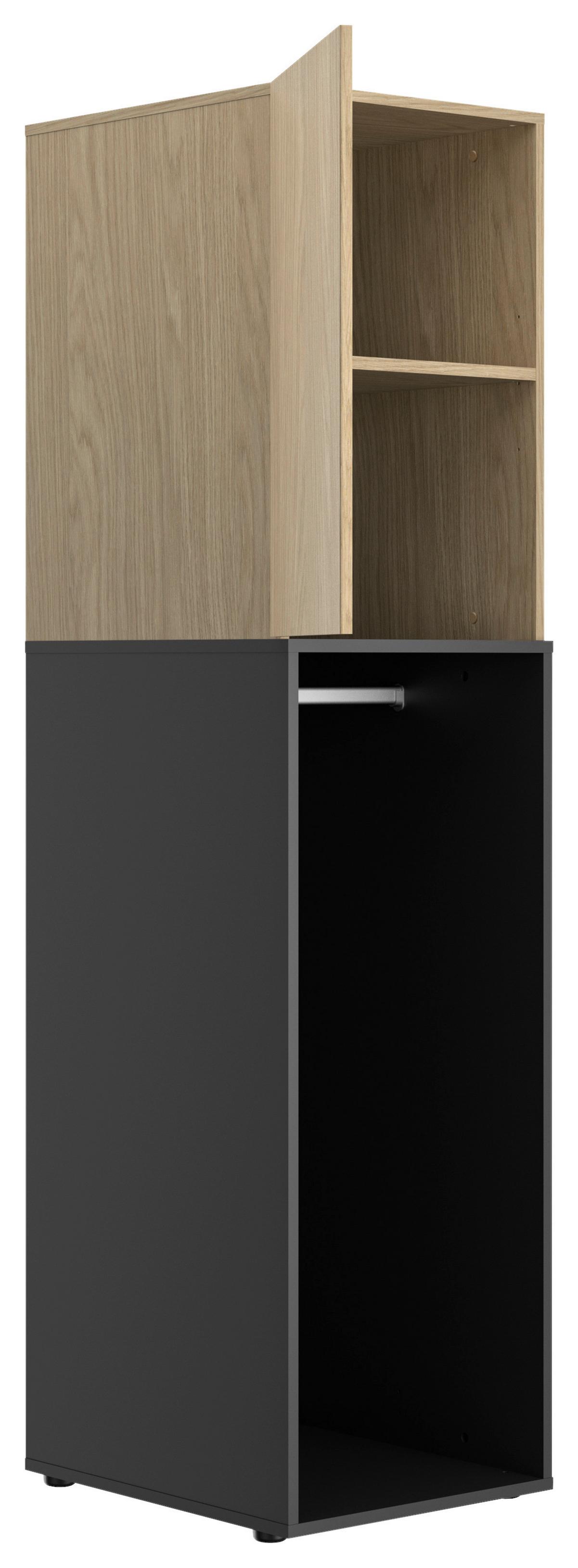 Kleiderschrank Nael 50 cm, Eichefarben/ Schwarz - Eichefarben/Schwarz, Basics, Holzwerkstoff (50/200/60cm)